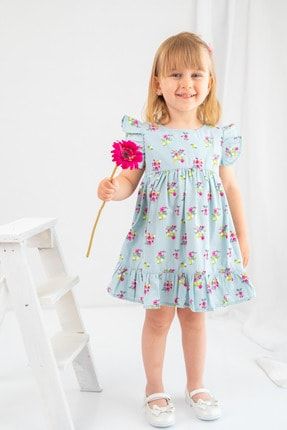 Mint Çiçek Desenli Fırfırlı Dokuma Elbise (6ay-4yaş) 211M2GAR34