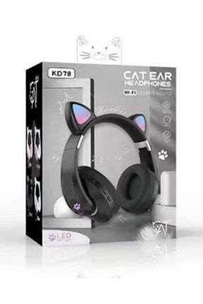 Kedi Kulak Led Işıklı Kablosuz Bluetooth Mikrofonlu Hafıza Kartı Girişli Oyuncu Kulaklığı KD78