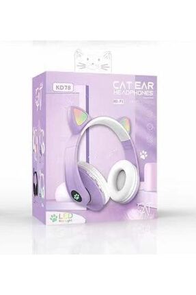 Kedi Kulak Led Işıklı Kablosuz Bluetooth Mikrofonlu Hafıza Kartı Girişli Oyuncu Kulaklığı KD78