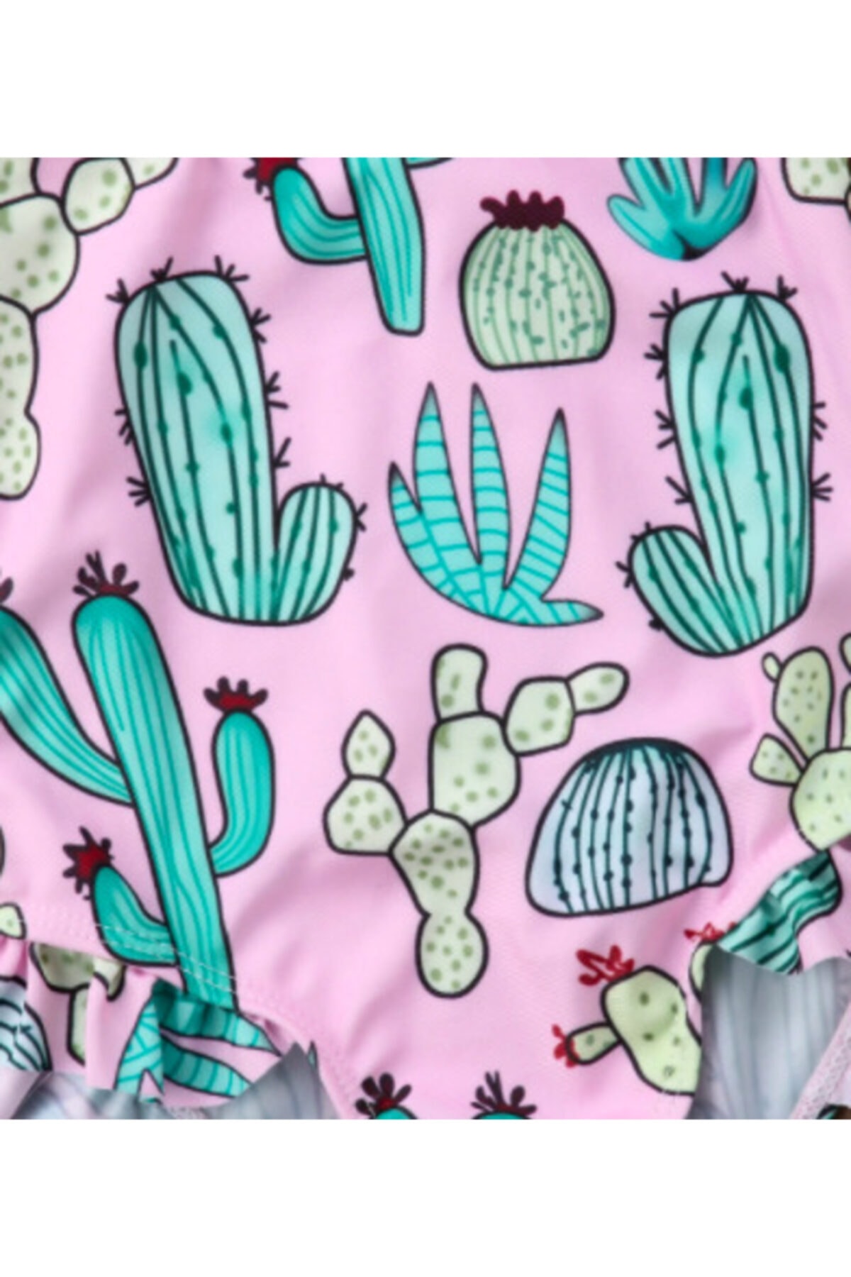 Petityu Pembe Kaktus Desenli Mayo Ve Sac Bandi- Kiz Cocuk Bebek Mayo Ve Bant fotoğrafı 2 (önizleme)