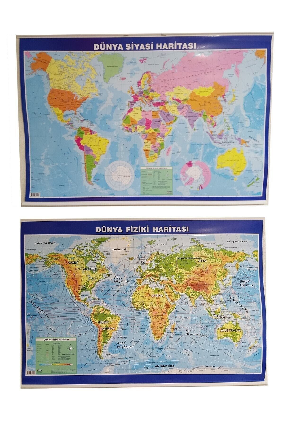 Artı-World Map Double Sided Physical and Political 70x100 2 Pieces 2