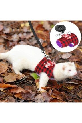 Küçük Hayvan Tasması Tavşan Hamster Sincap Yelek Tasmalar Kırmızı Siyah M Beden