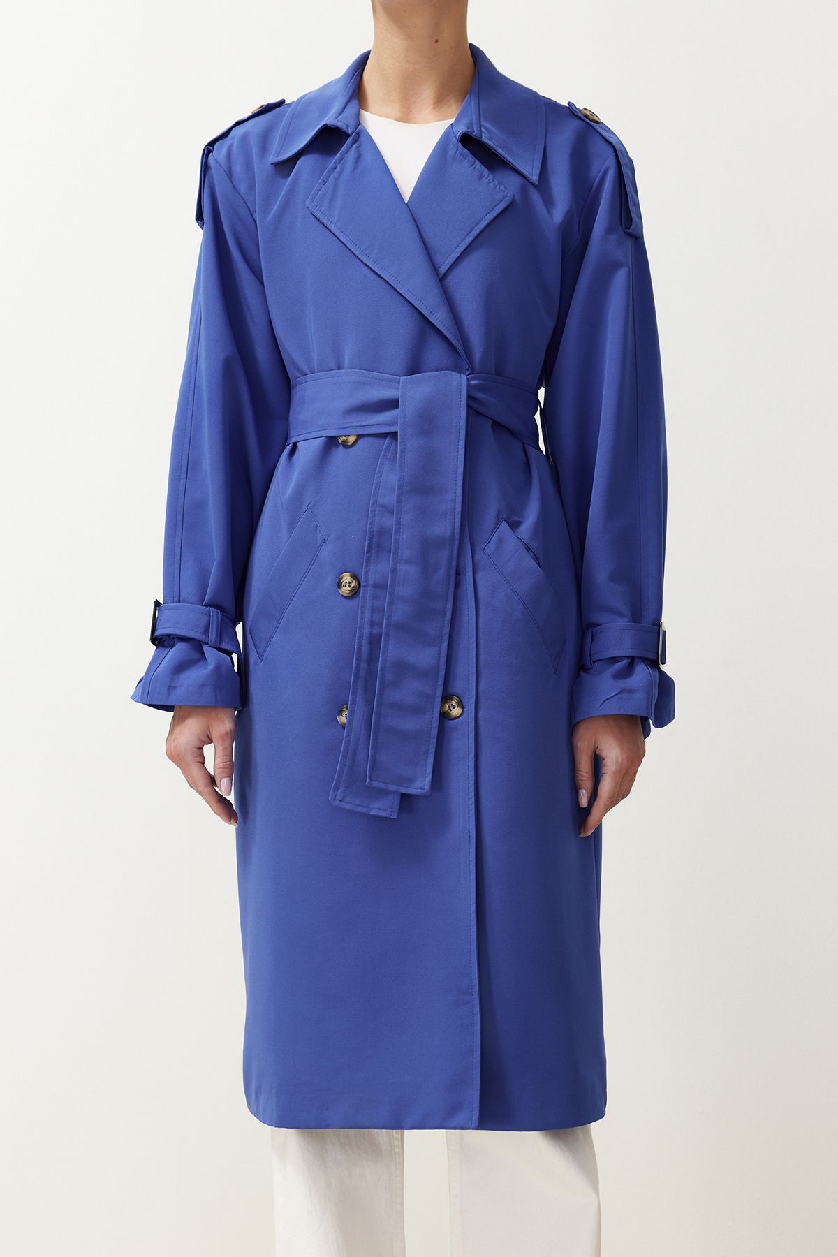 Trendyol Collection-Saks Oversize Wide Cut Belted Water Repellent Long Trench Coat TWOSS21TR0005 5