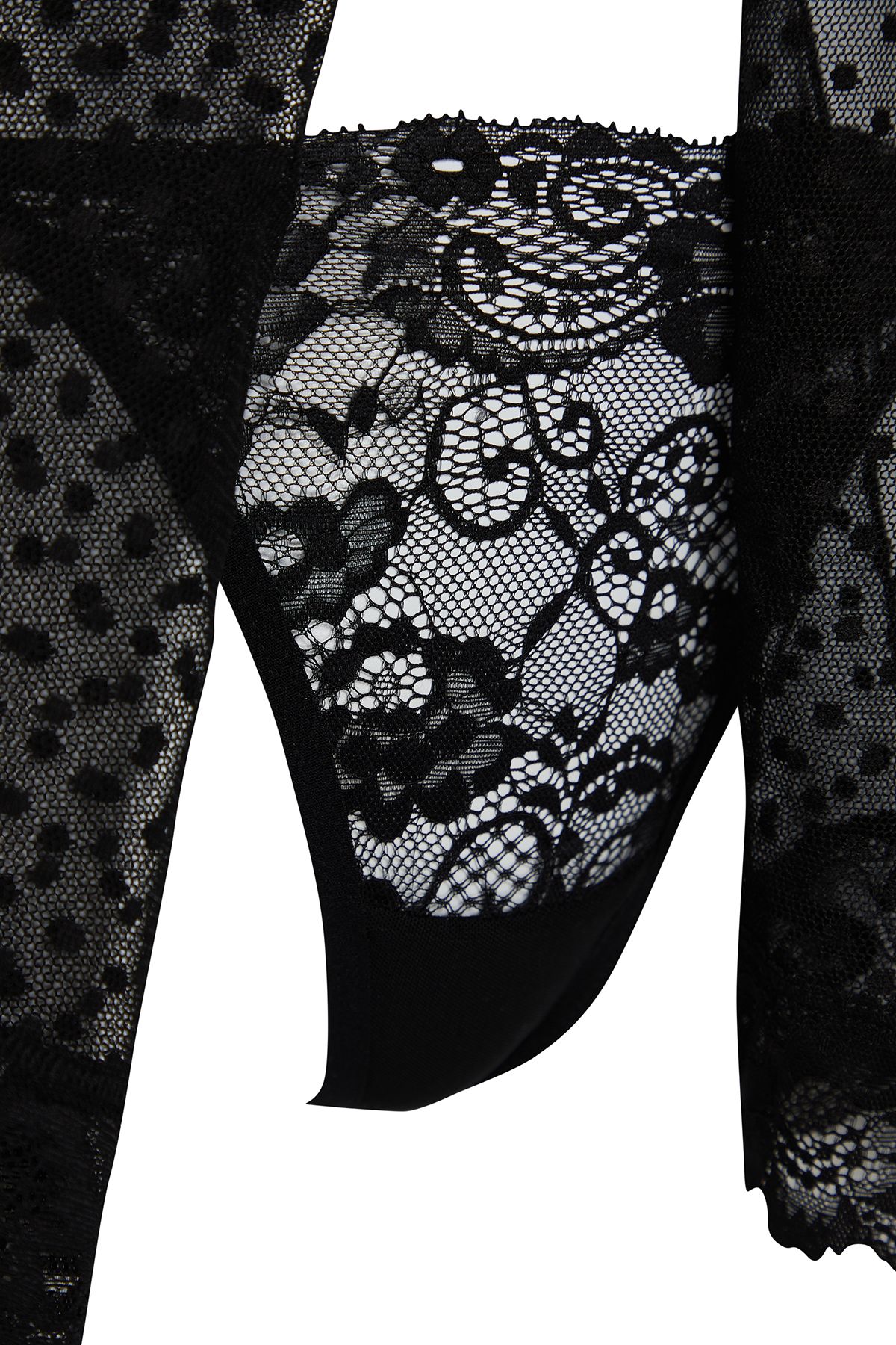 Trendyol Collection-Schwarzes, gepunktetes, kappenloses Babydoll aus Spitze 7