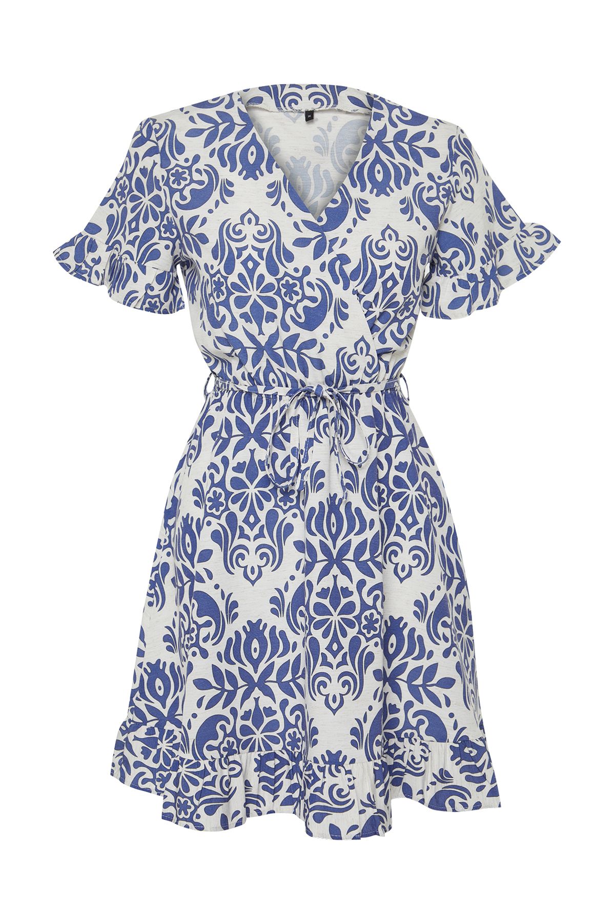 Trendyol Collection-Ecrufarbenes, gewebtes Minikleid mit Rock und Taillenöffnung im ethnischen Muster TWOSS24EL00760 11