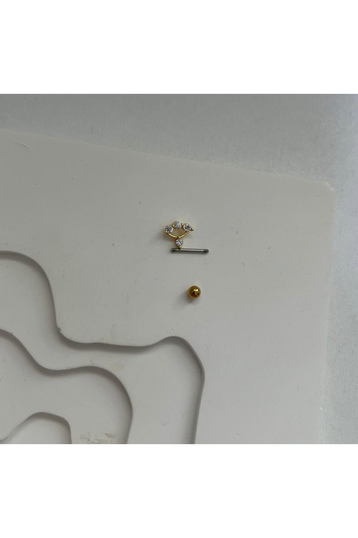 cerrahi çelik zirkon taşlı tragus helix kıkırdak kulak memesi uyumlu piercing küpe  (1 adet )
