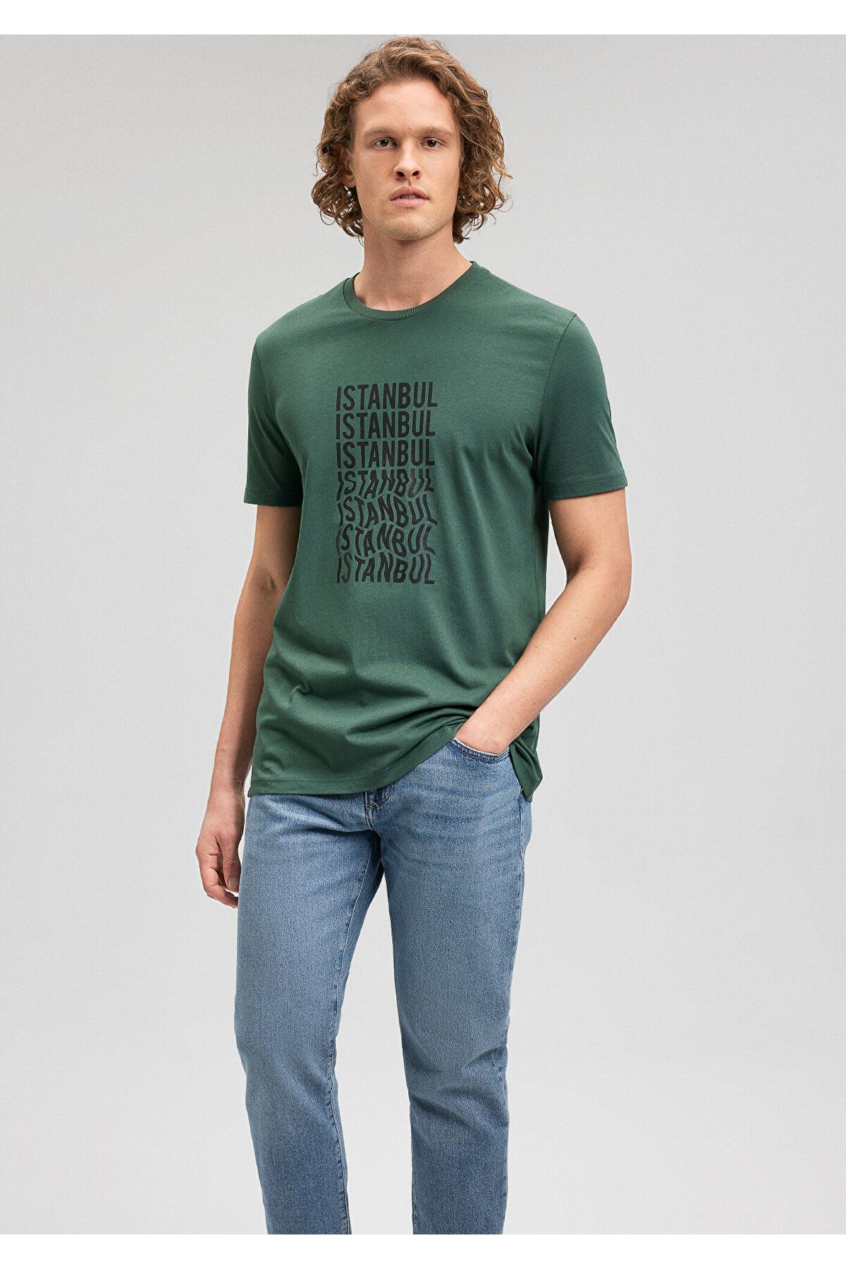 Mavi تی شرت سبز چاپ شده استانبول 0612275-71580