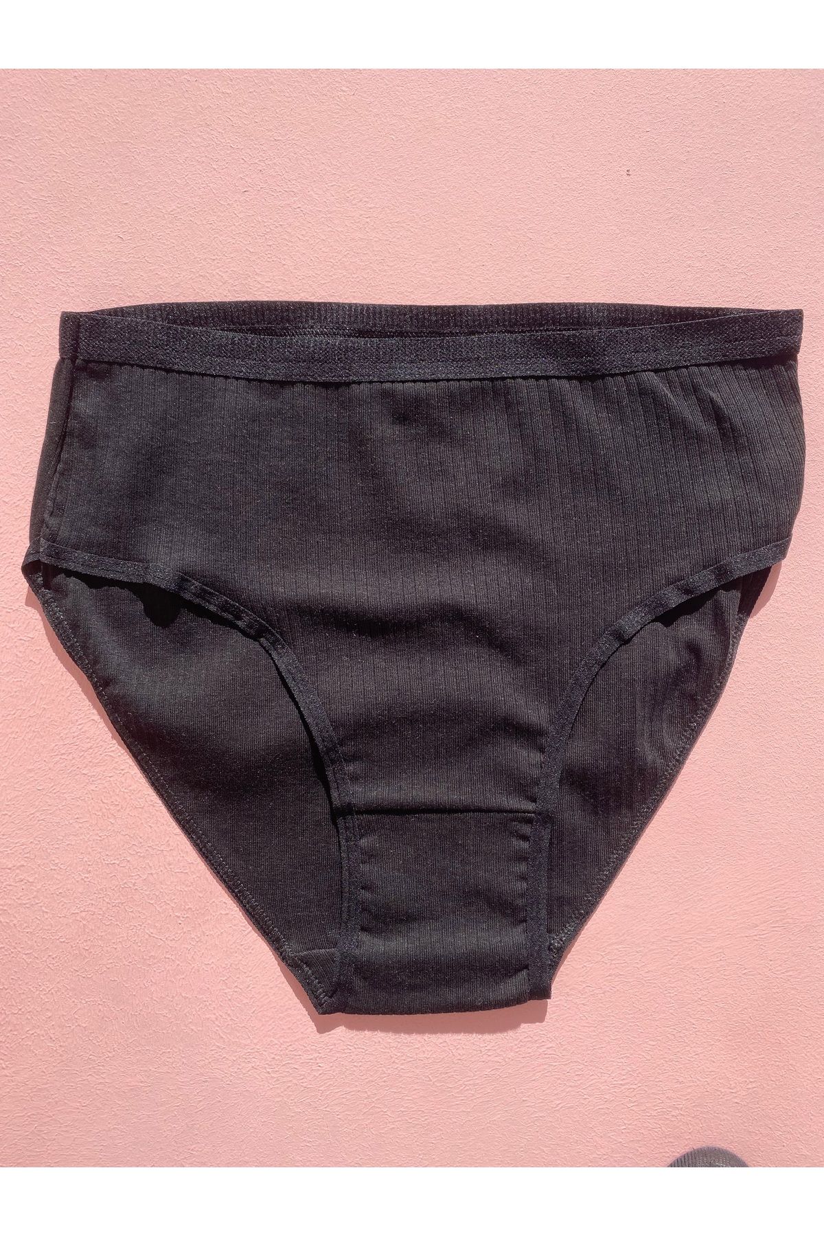LEYNA BUTİK-Corded Cotton Lycra 4-Piece Women's Triangle Bato Panties (Skin-Black) 3