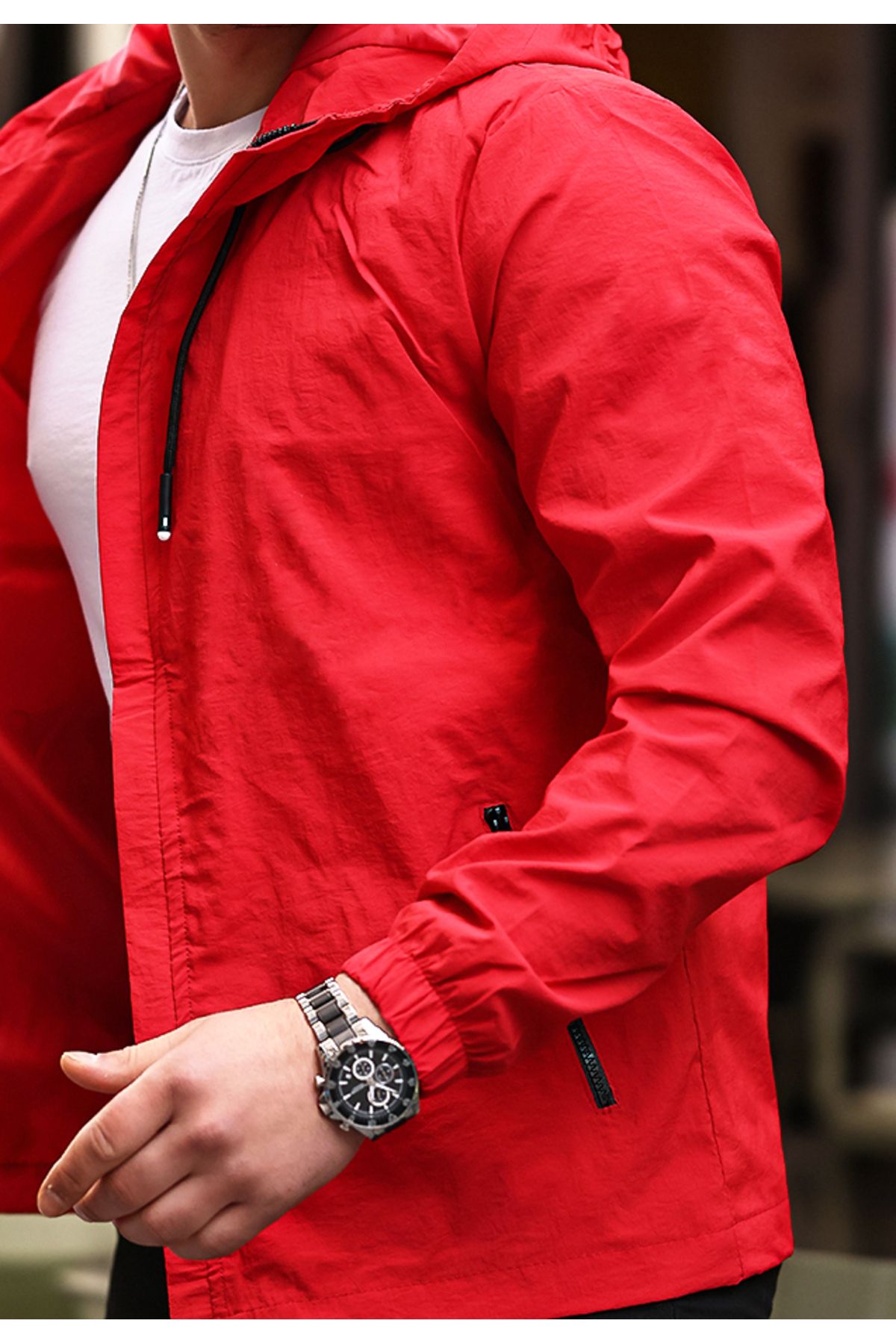 Rompasso-Red Men's Jacket - Crinkle Waterproof Hooded Seasonal Drink Waistband 4