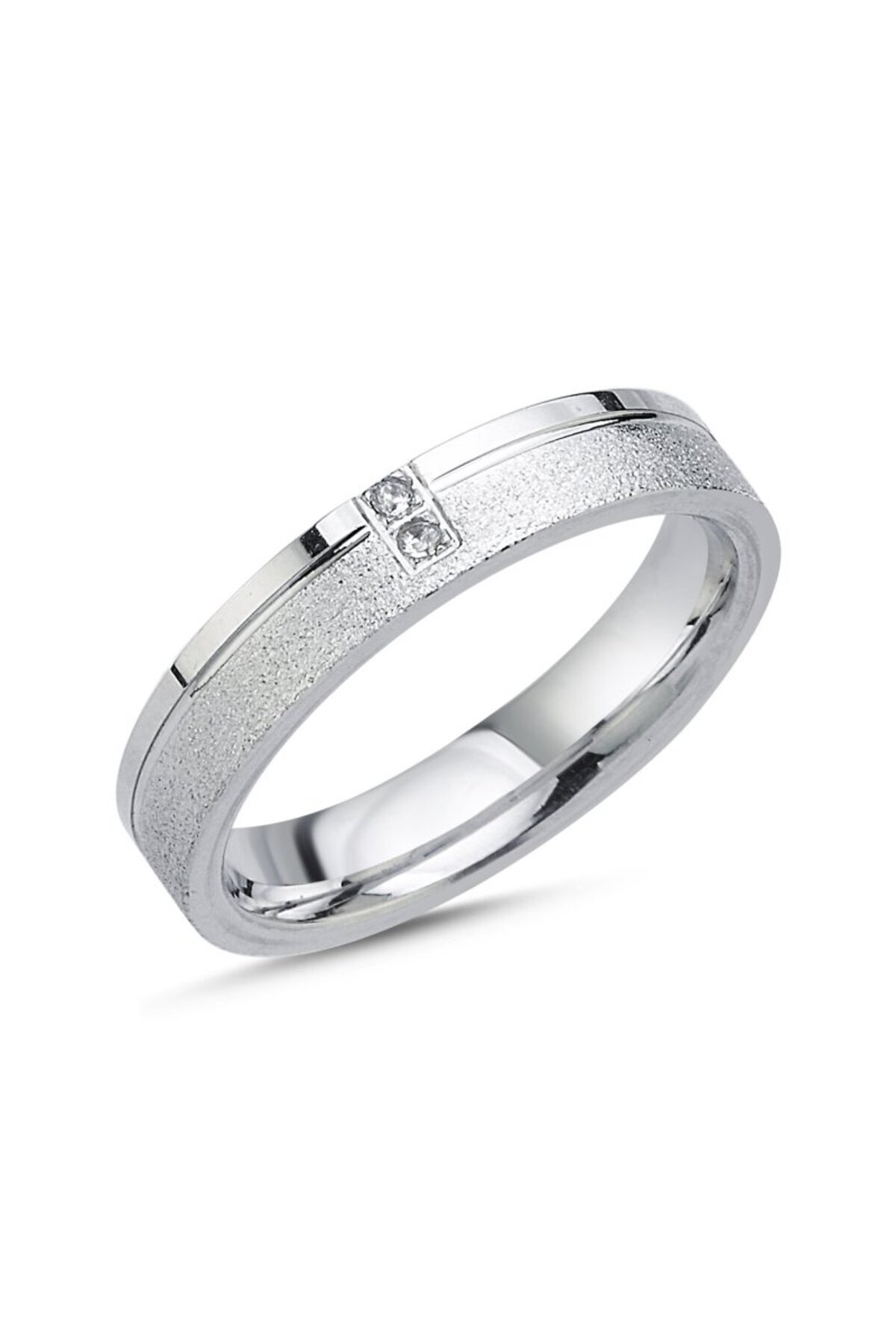 Damen-Ehering aus 925er-Sterlingsilber, 4 mm, Sandmodell, Zirkonstein - Kovac