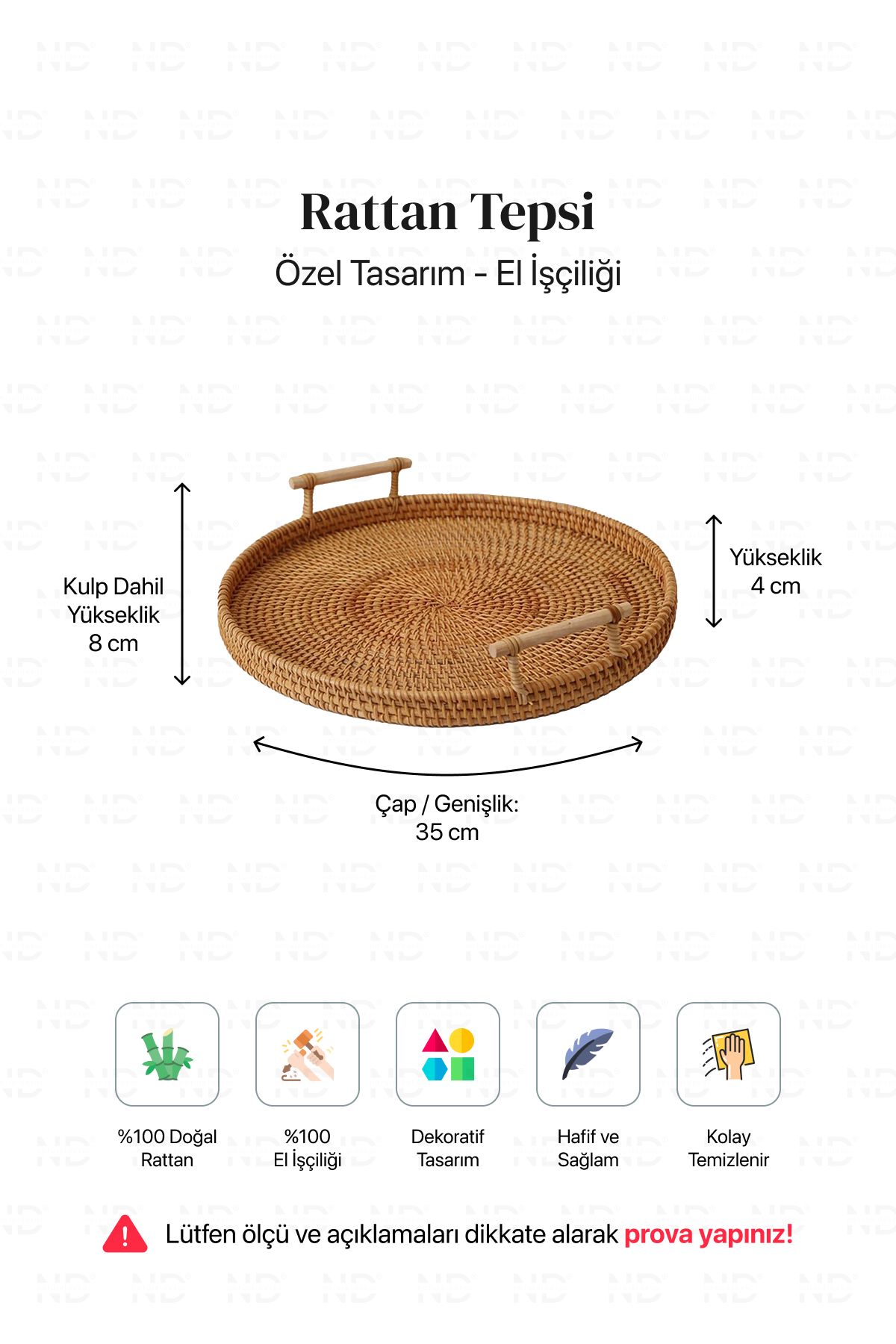 Naturel Home-Bohemian Rattan Wicker Tray with Handles 35, Scandinavian, Modern 5