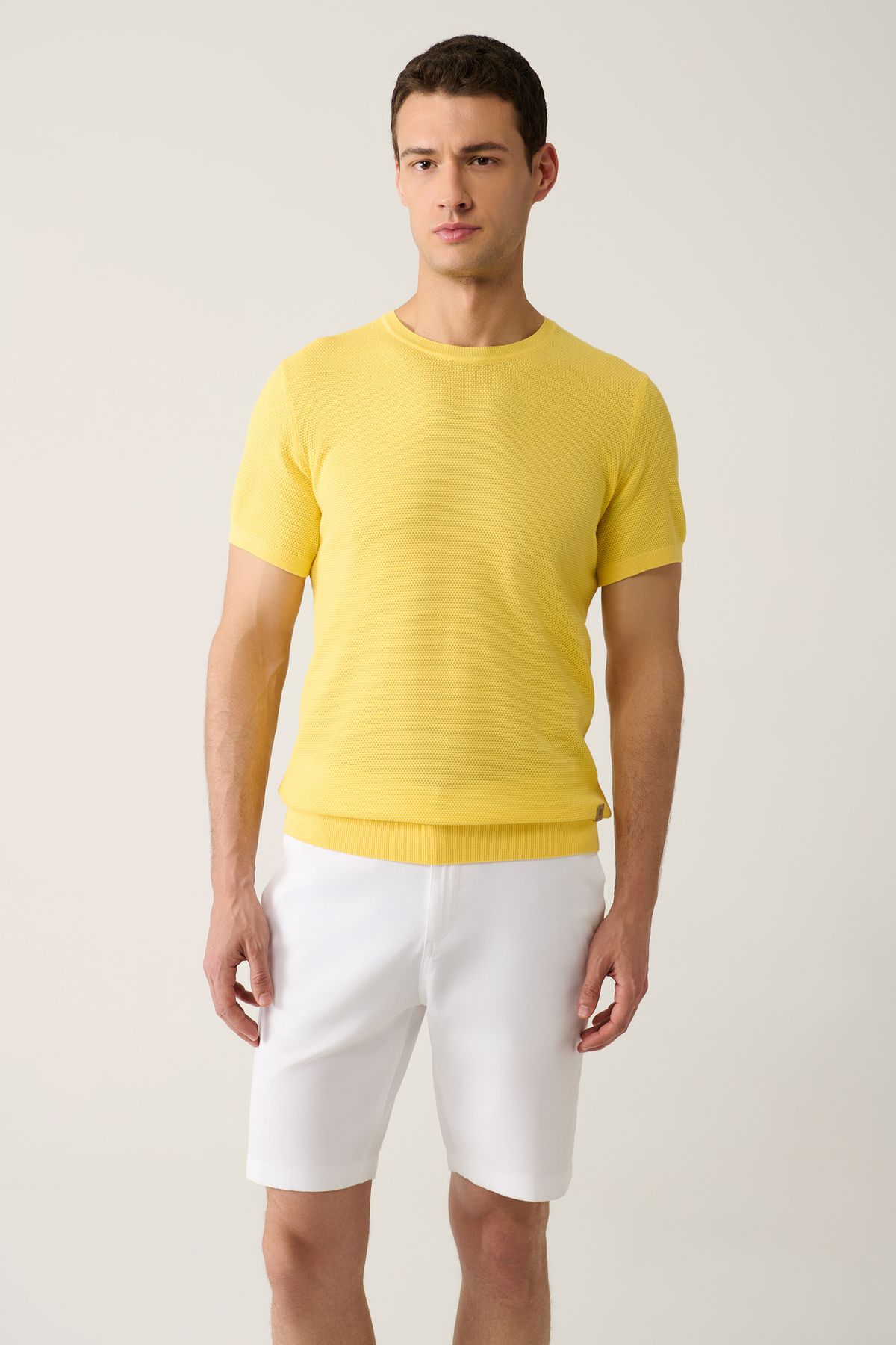 Avva یقه دوچرخه زرد مردانه پنبه پارچه ای مناسب و لباس بافتنی E005027
