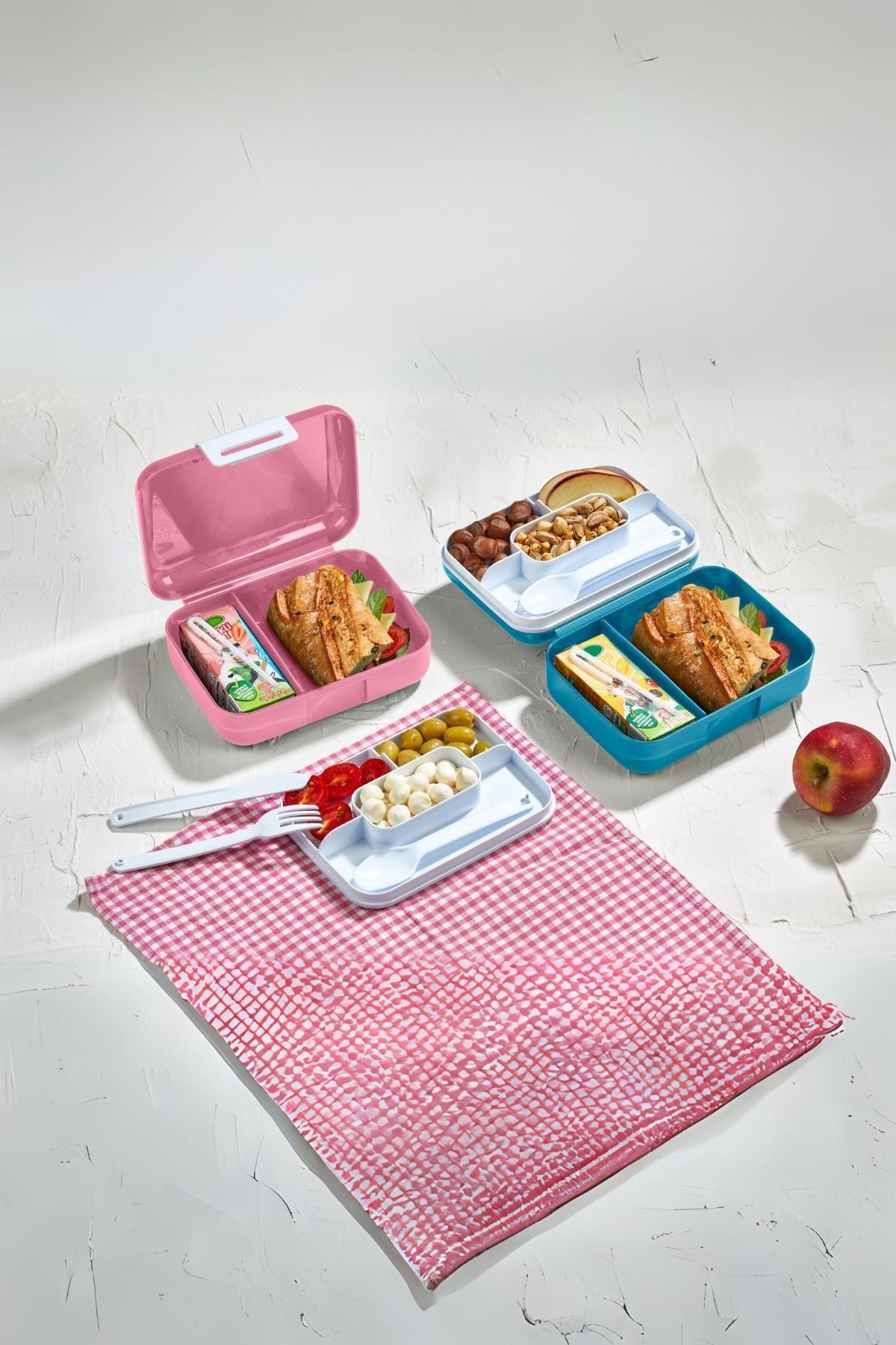 Vagonlife-(SET OF 2) Lunch Box Double Layer Bottom Chamber Two Compartments Food Storage Container Fork Spoon Knife Set 3