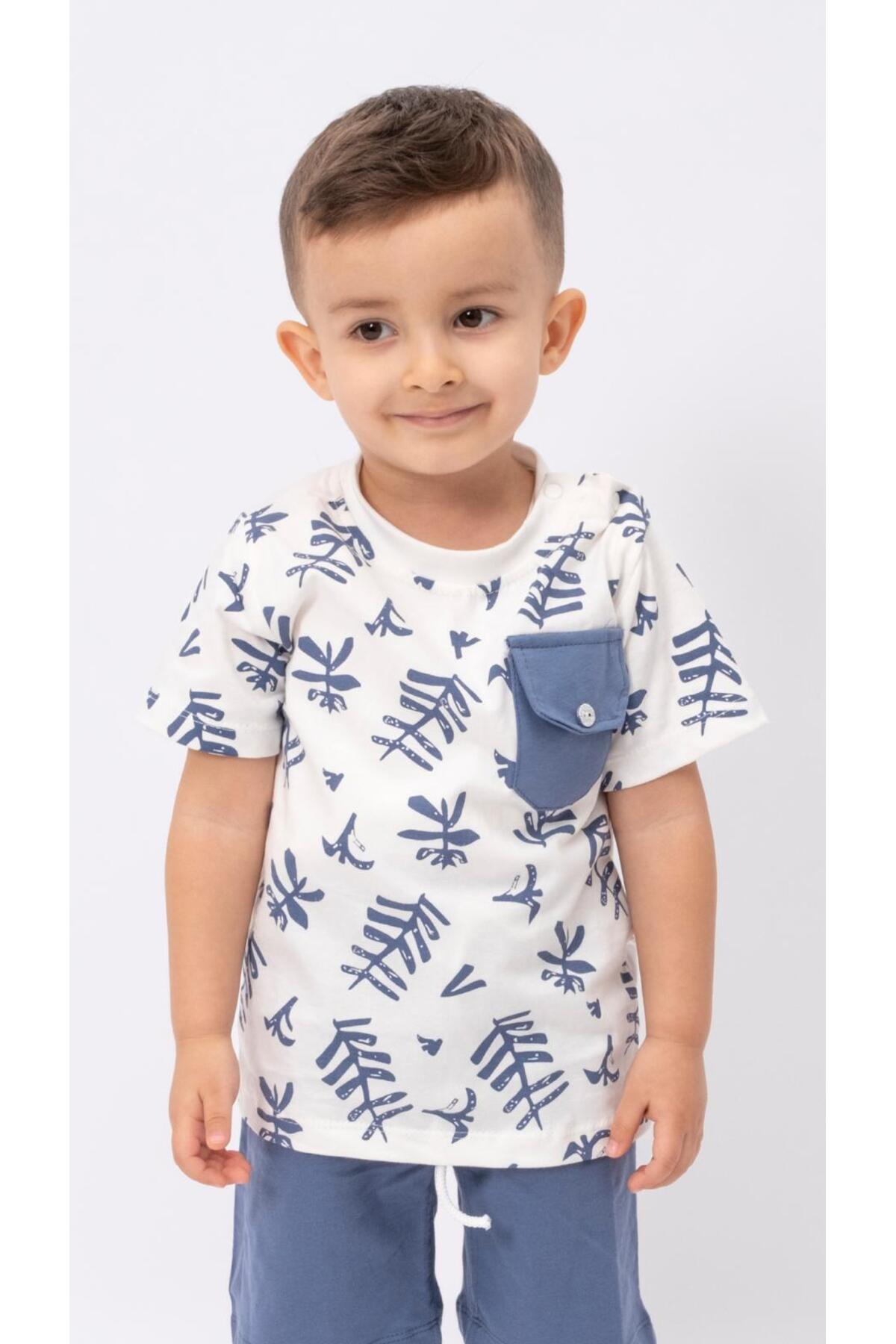 ZİMBOO ERKEK BEBEK AYLIK YAPRAK BASKILI ŞORTLU 2 Lİ TAKIM fotoğrafı 2 (önizleme)