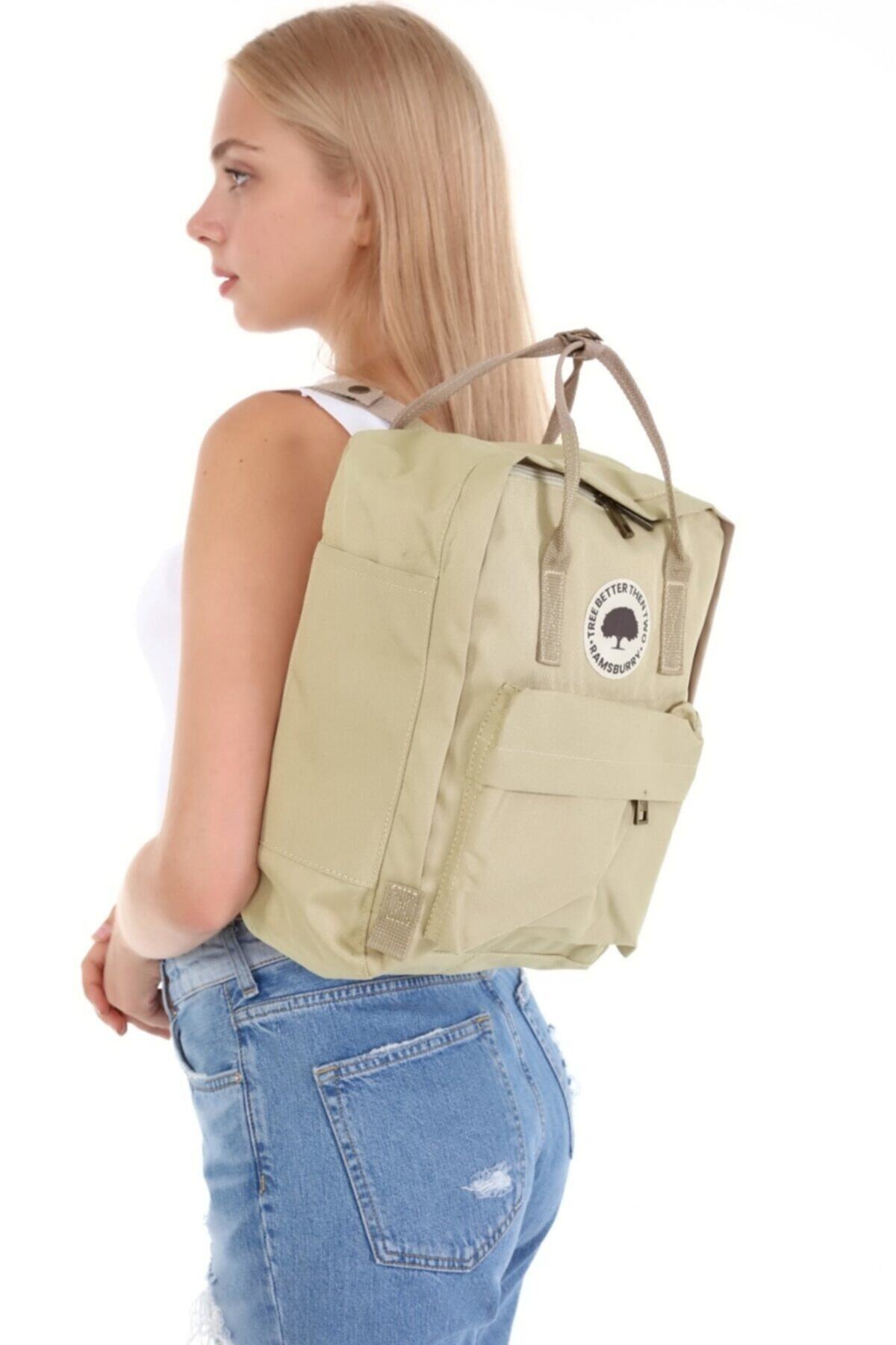 Ramsburry Unisex Krem Renk Okul Çantası Uyumlu 14 Inç Laptop Çantası, Siyah Sırt Çantası görsel 4