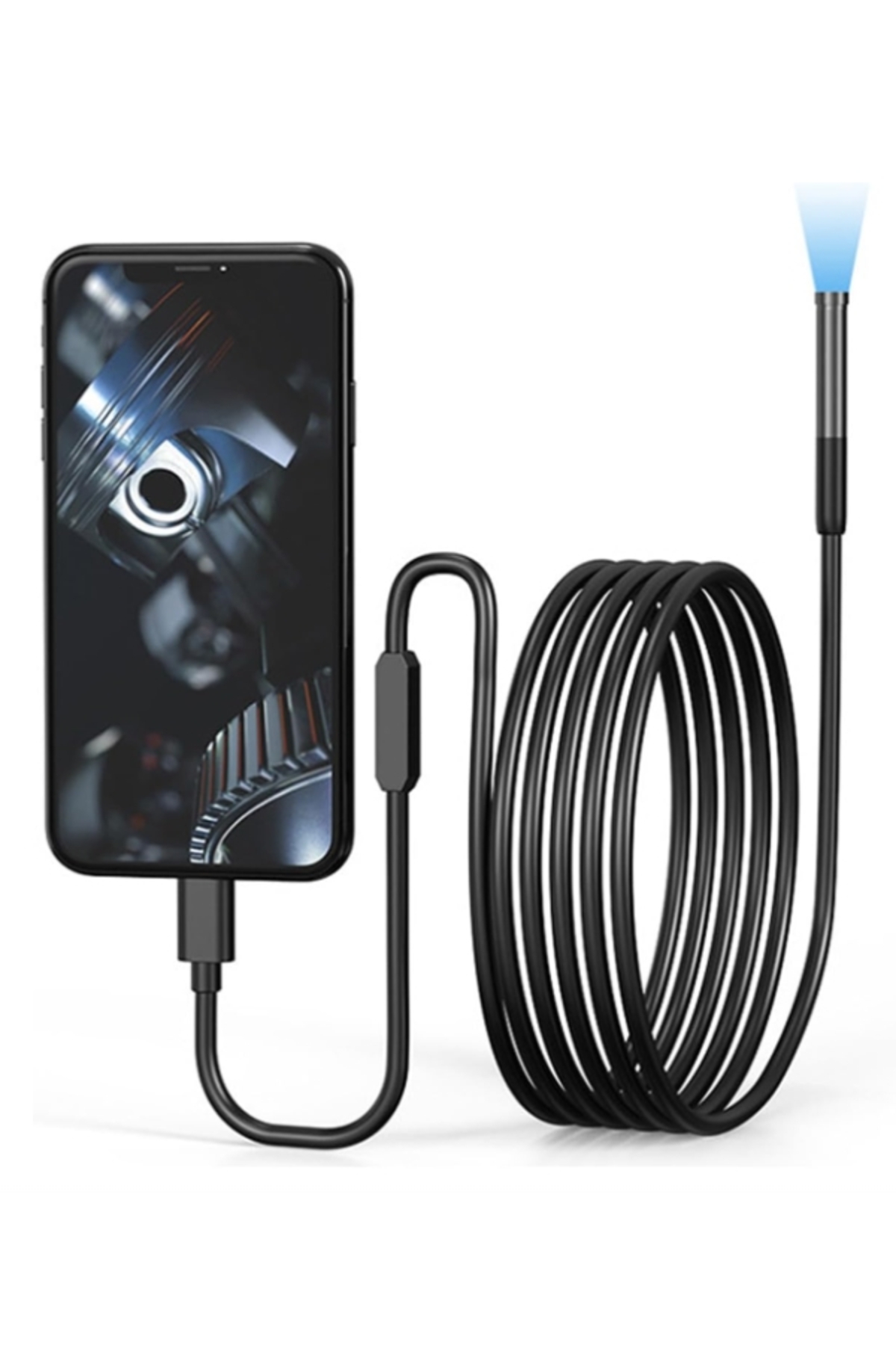 Tokurtech ios-Iphone Uyumlu Yılan Endoskop Kamera Full Hd 10 Mt Su Geçirmez Ledli Sert Kablo 7 Mm