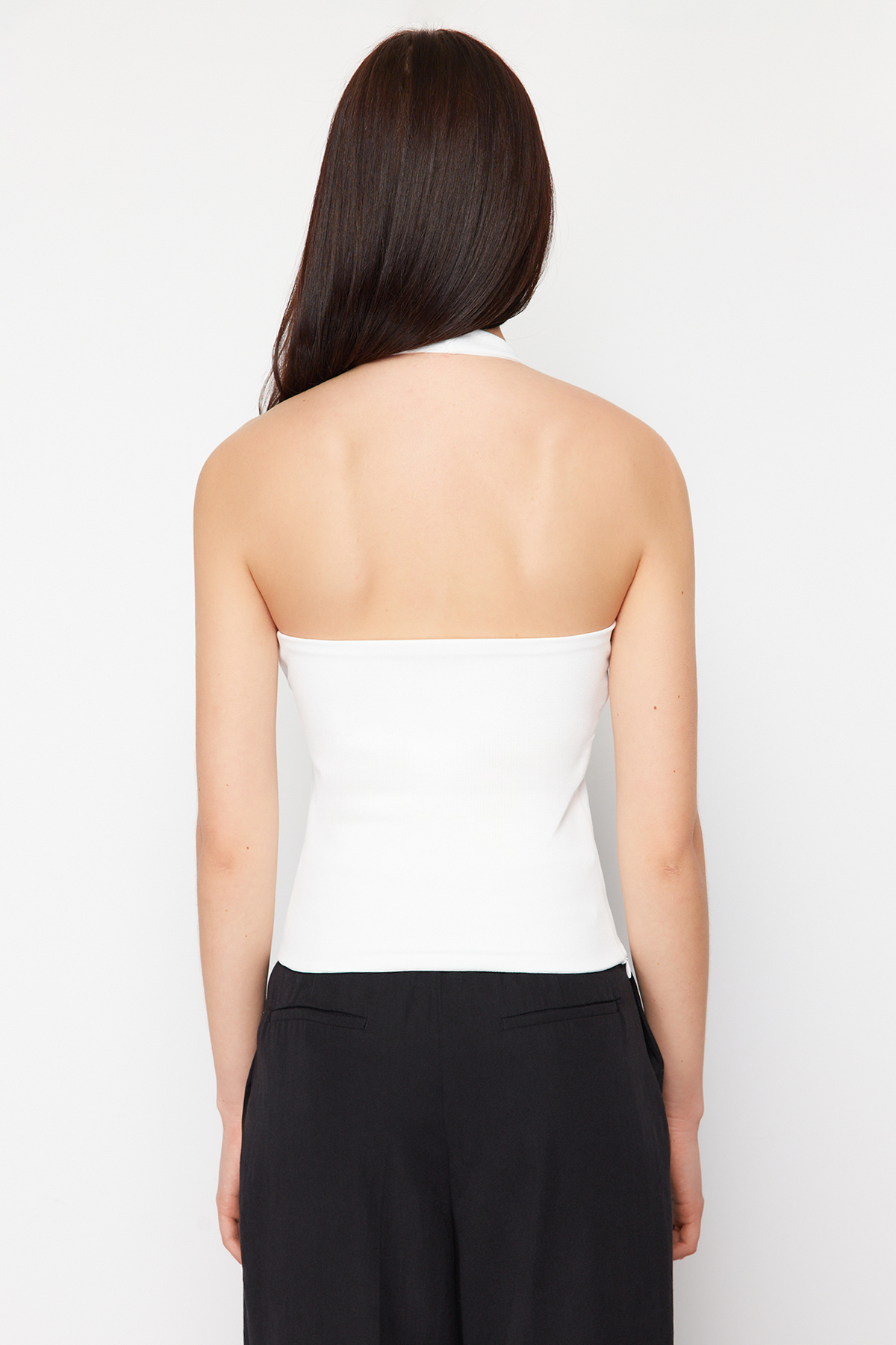 Trendyolmilla  Beyaz Fitted/Vücuda Oturan Esnek Örme Bluz TWOSS24BZ00492 - Görsel 6