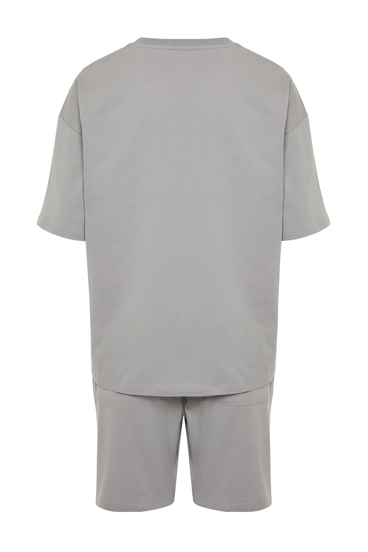Trendyol Collection-Oversize Gray Tracksuit Set - Text Printed, 100% Cotton, TMNSS24EM00003 8
