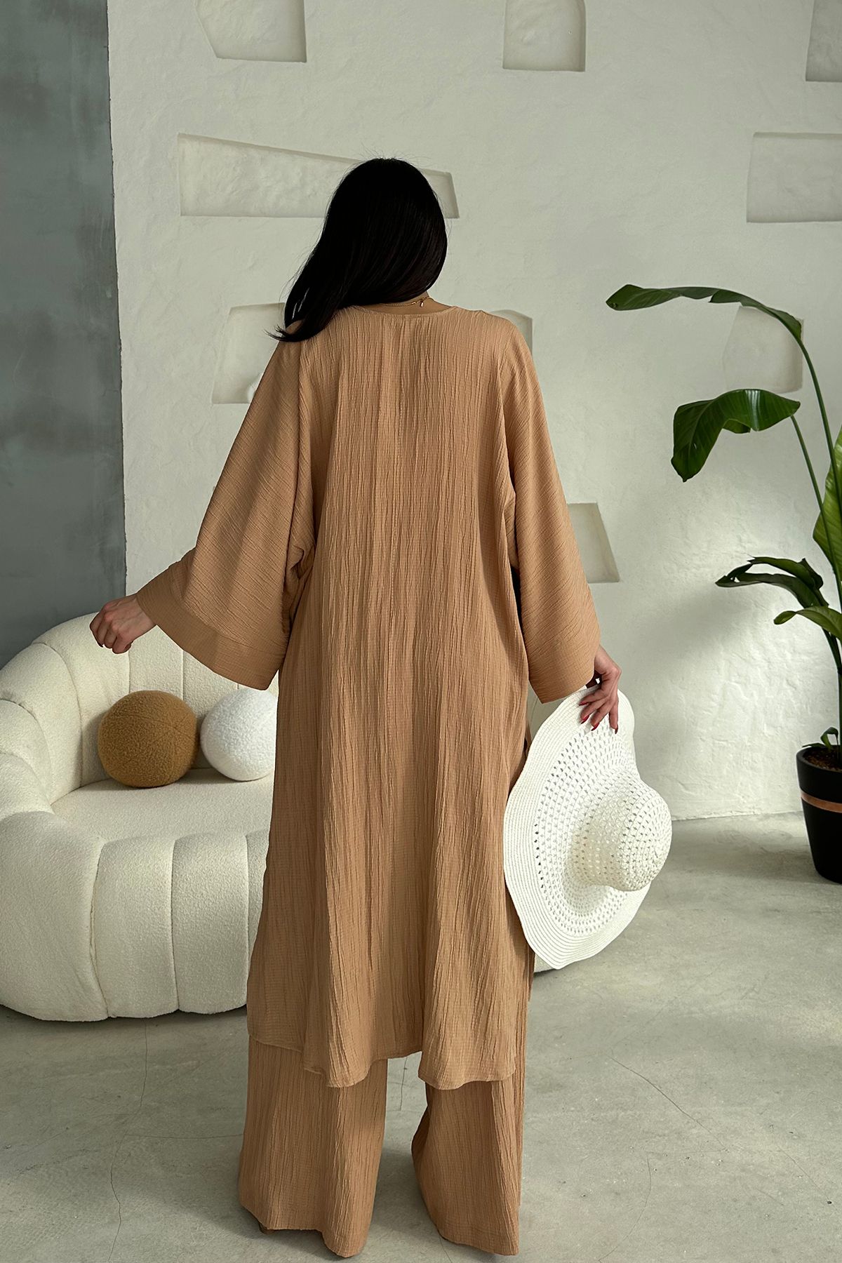 Ortaya Çık-Camel Long Bottom Top Kimono Set 4