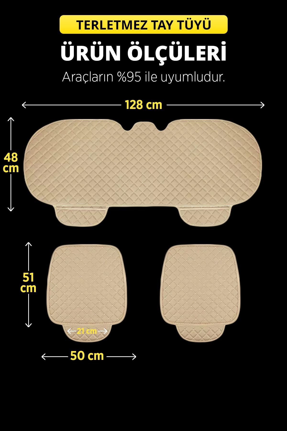 TEKNOCLUB Tay Tüyü Cepli & Terletmez Oto Koltuk Minder Seti - Koltuk Koruma Kılıfı (3'lü Set) Bej fotoğrafı 4 (önizleme)
