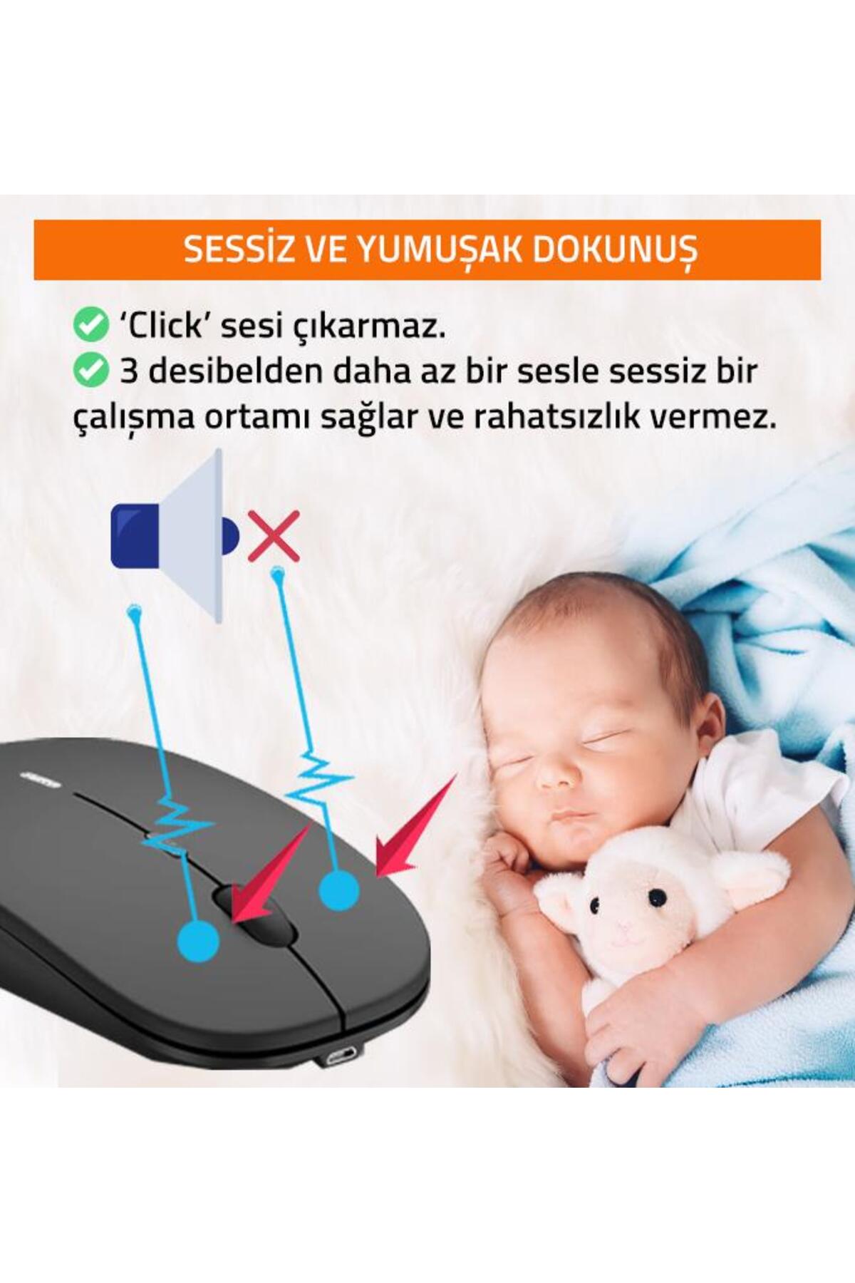 Kablosuz 100mah Şarjlı Pilli 2.4 Ghz Sessiz Bluetooth Mouse 3