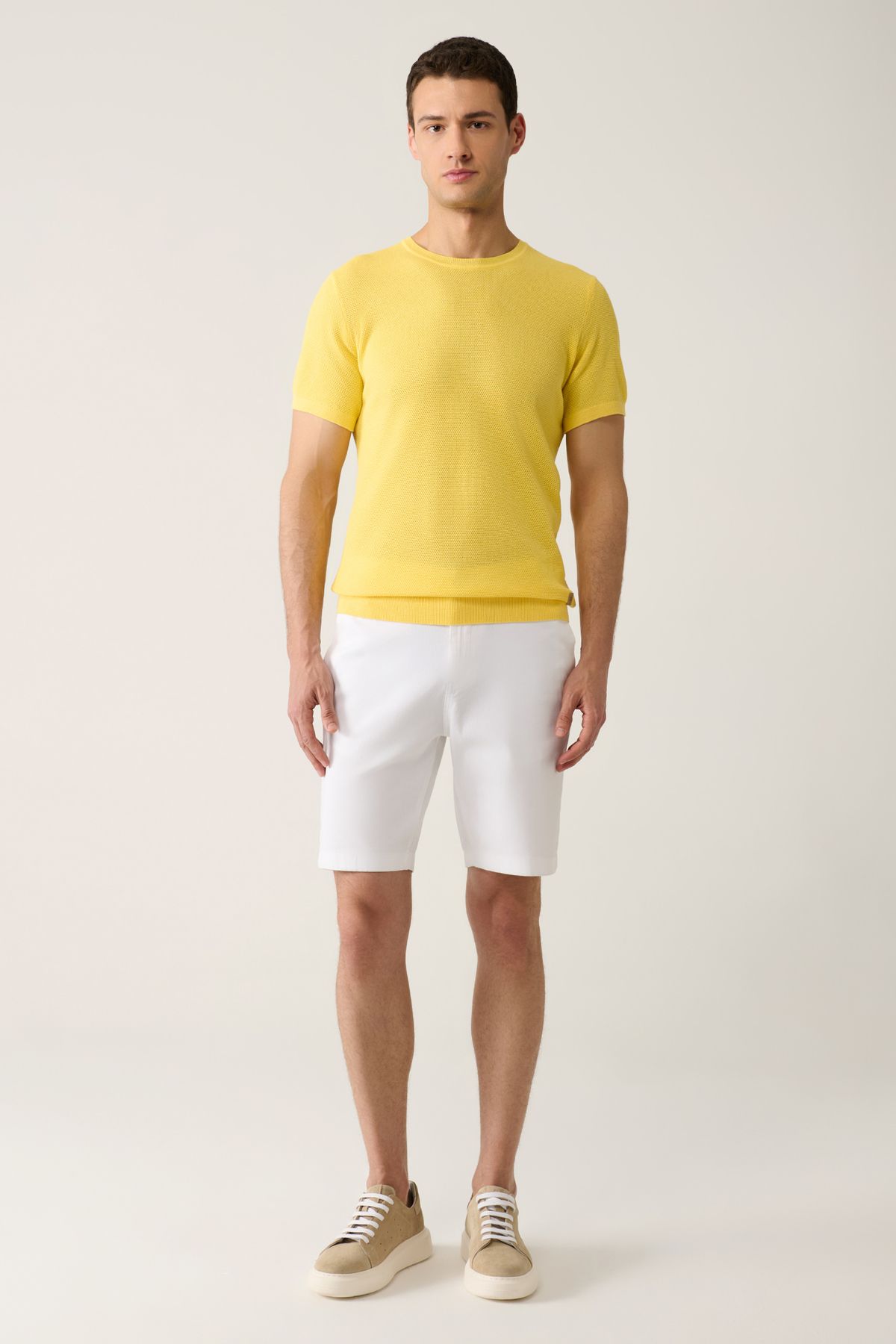 Avva یقه دوچرخه زرد مردانه پنبه پارچه ای مناسب و لباس بافتنی E005027