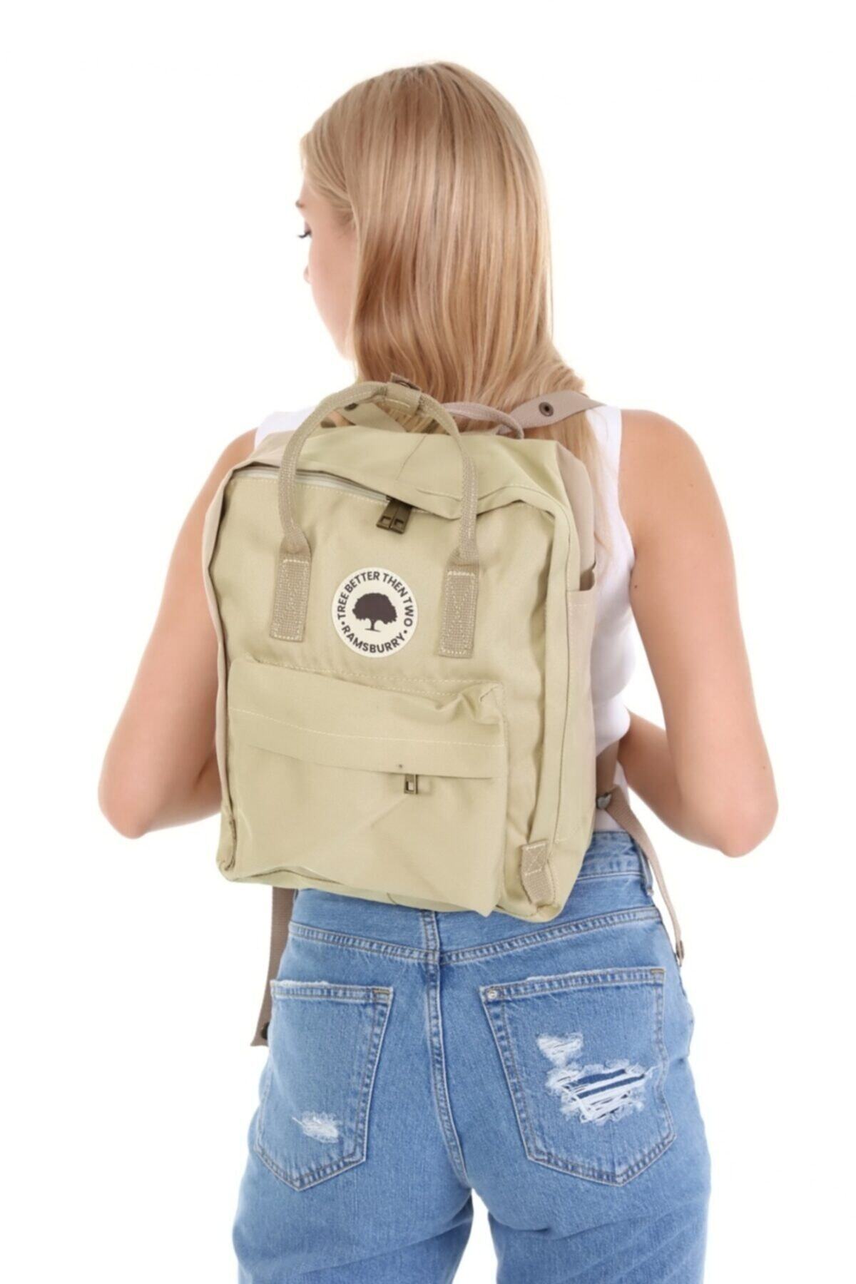 Ramsburry Unisex Krem Renk Okul Çantası Uyumlu 14 Inç Laptop Çantası, Siyah Sırt Çantası görsel 6