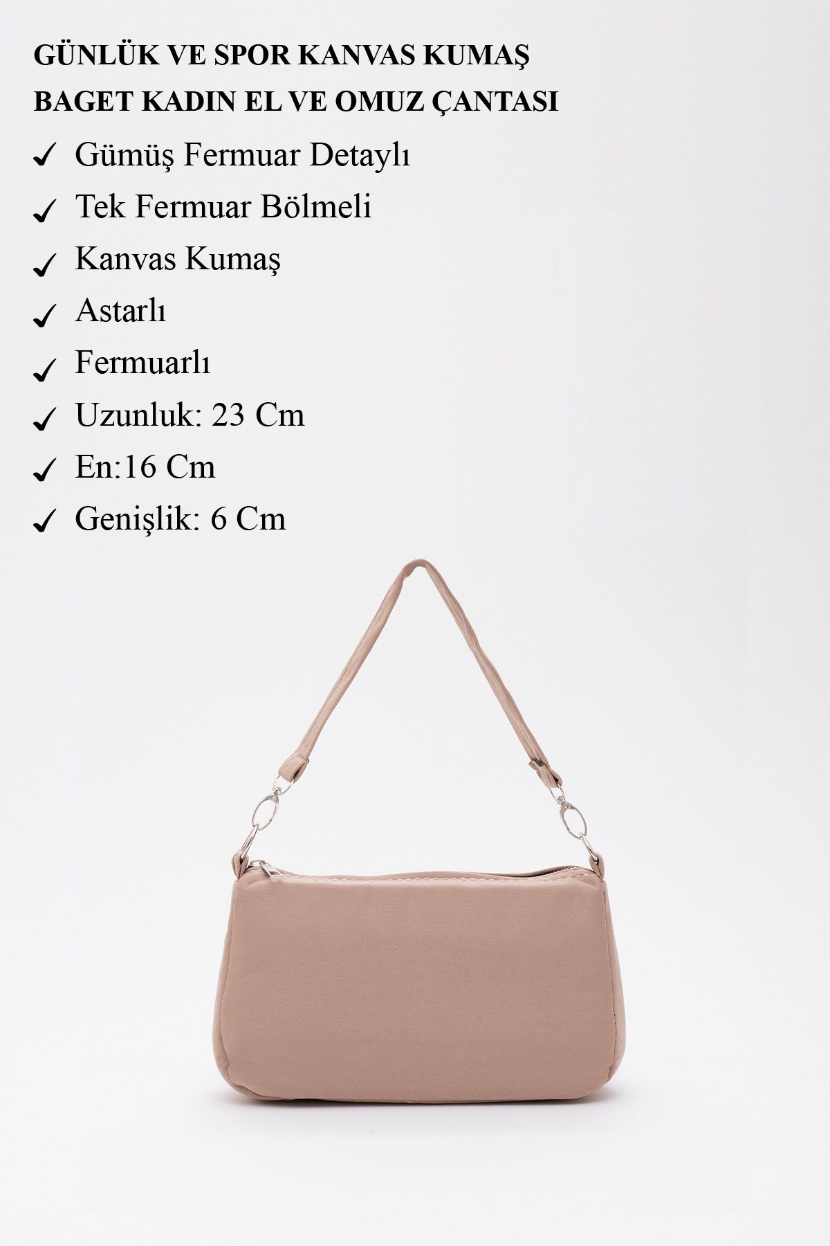 SHAKA-Mink U16 Daily Sports Canvas Fabric Baguette Women's Hand and Shoulder Bag L:23 E:16 W:7 3