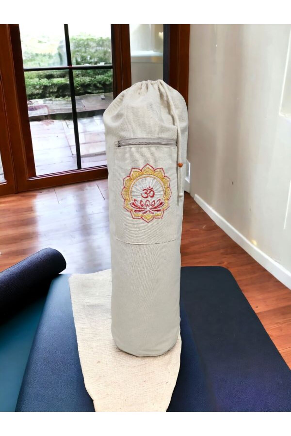 shules collection Geantă De Transport Mată Cu Detaliu De Broderie Lotus - Covoraș De Fitness Pilates Yoga - Mărime unică
