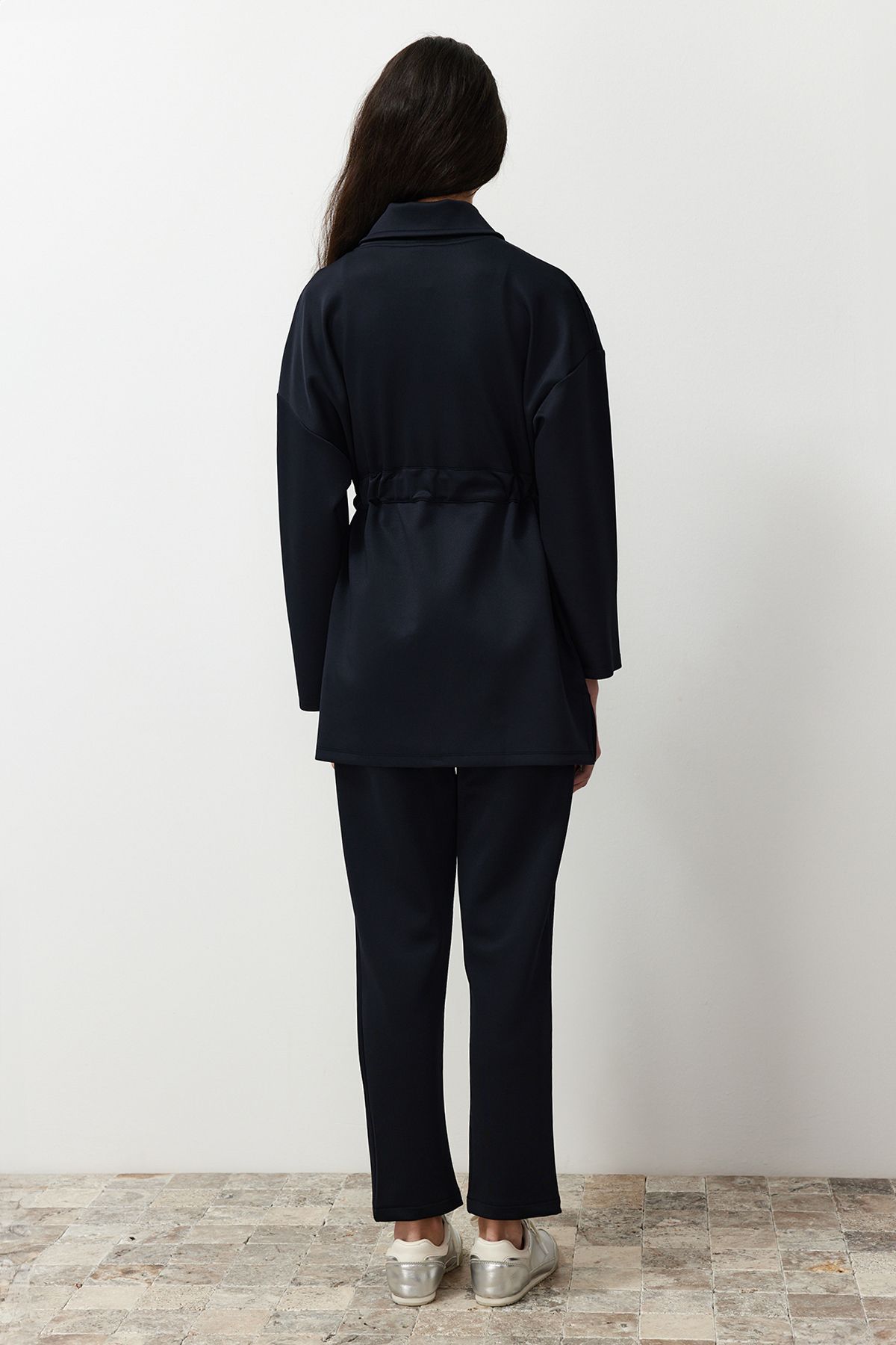Trendyol Modest-Navy Blue Diver/Scuba Tie Detailed Knitted Top and Bottom Set TCTAW24EN00017 6
