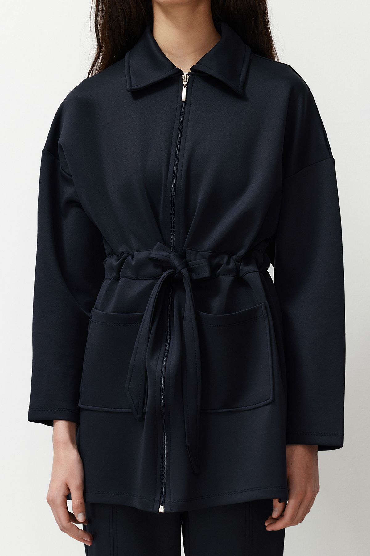 Trendyol Modest-Navy Blue Diver/Scuba Tie Detailed Knitted Top and Bottom Set TCTAW24EN00017 4