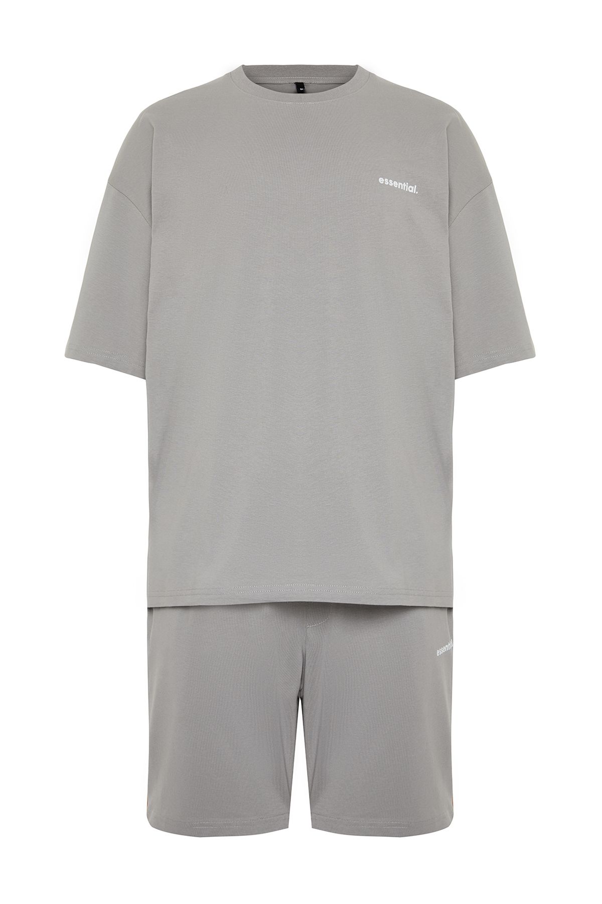 Trendyol Collection-Oversize Gray Tracksuit Set - Text Printed, 100% Cotton, TMNSS24EM00003 7