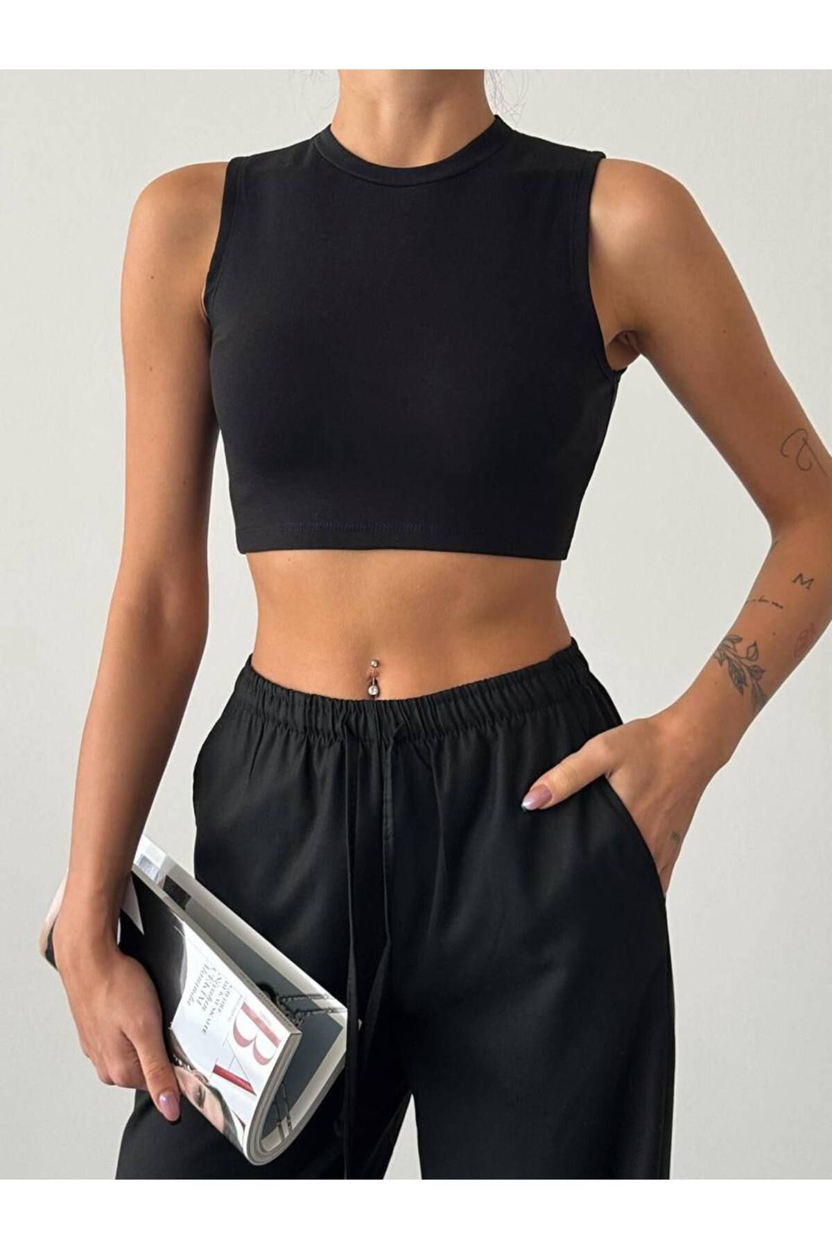 İLKCET MODA-Lycra Crop Single Jersey Atletă pentru femei 1