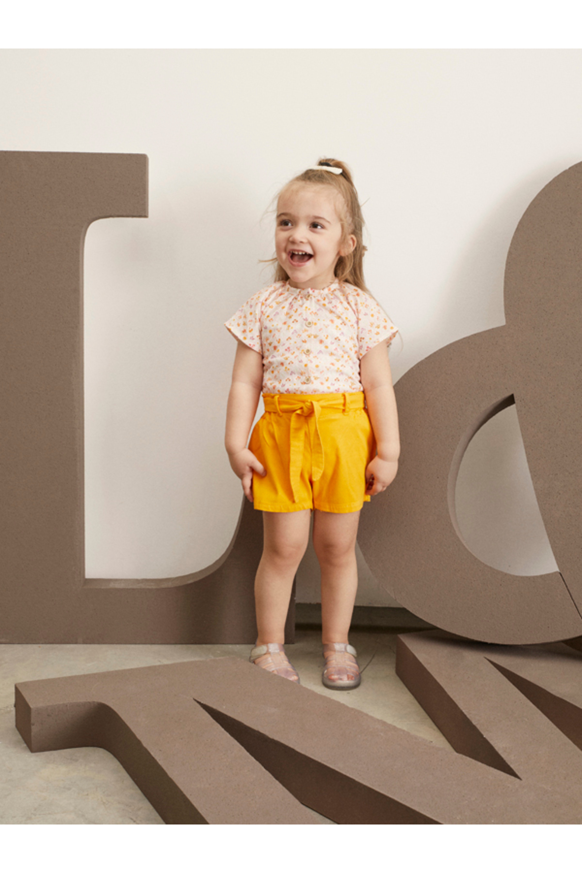 Bloomy Spring Patterned Shirt and Ruffle Detailed Shorts Set