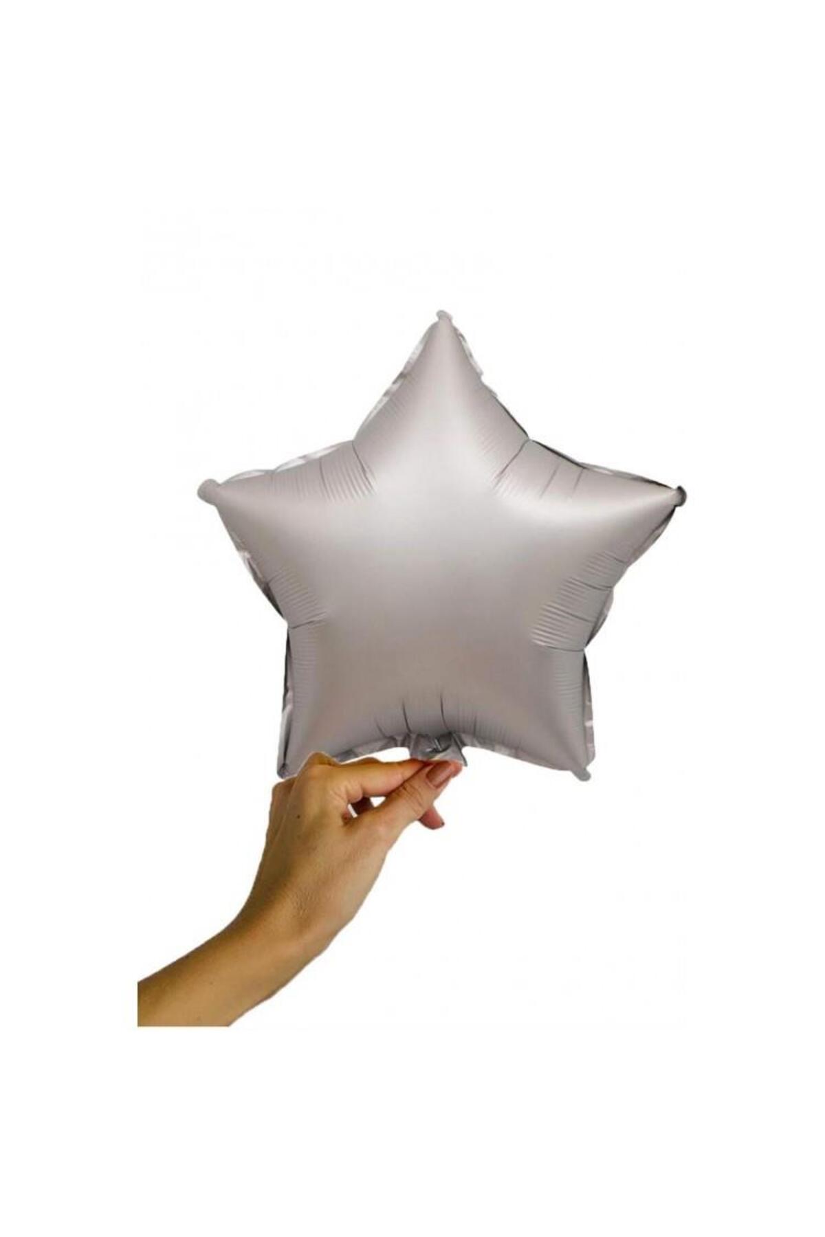 Patladı Gitti Mat Gri  Yıldız Folyo Balon 45 cm - Bebek Çocuk Parti Kutlama