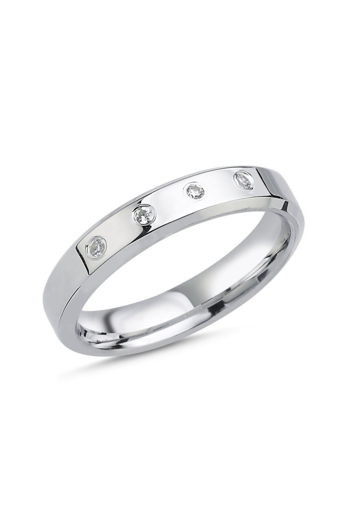 Damen-Ehering aus 925er-Sterlingsilber, 4 mm, abgeschrägt, Modell „Promise & Engagement“ mit Zirkonstein - 