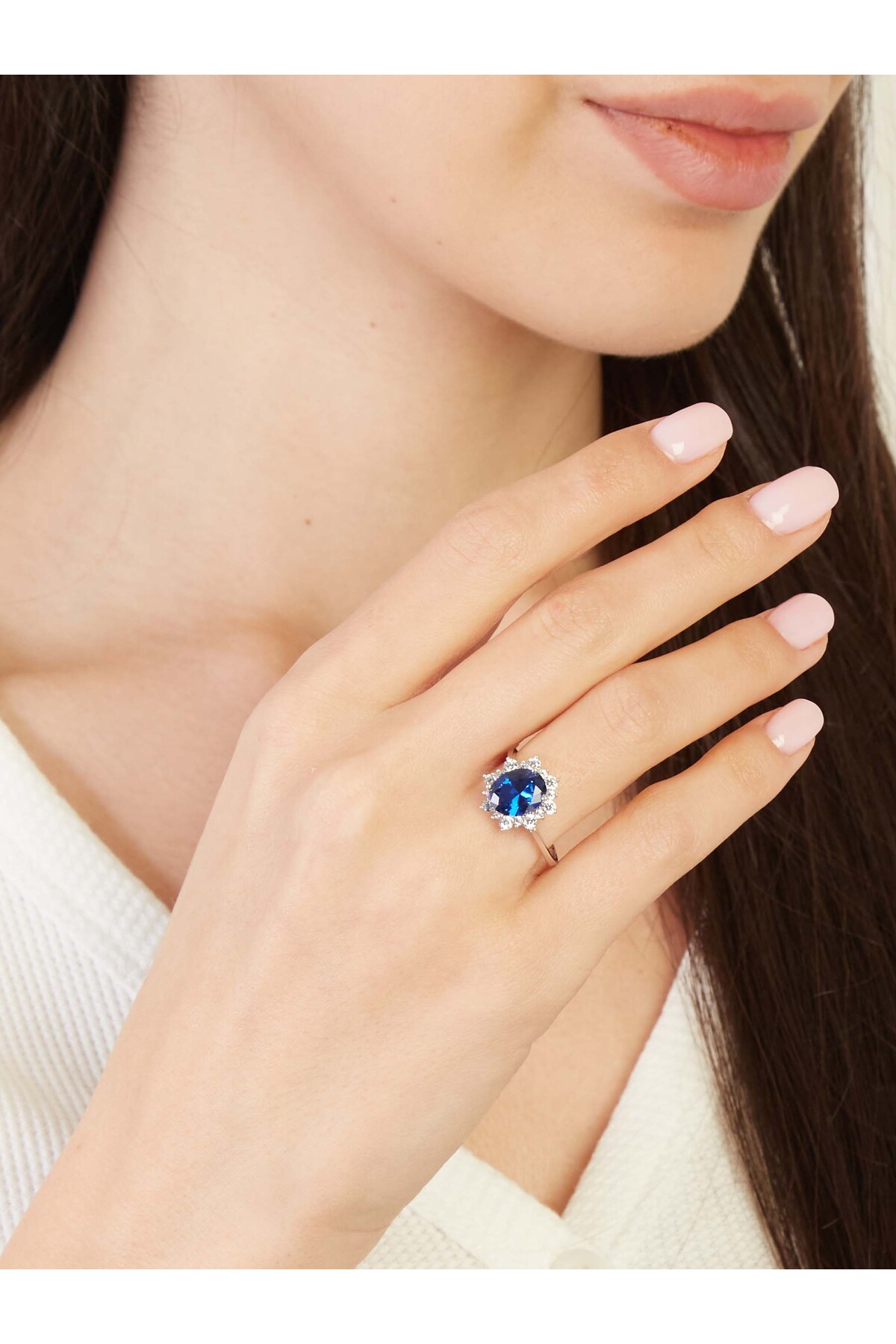 14 Ayar Altın Oval Safir Anturaj Yüzük, Prenses Diana Yüzüğü, Şık Mücevher Kutusuyla 3