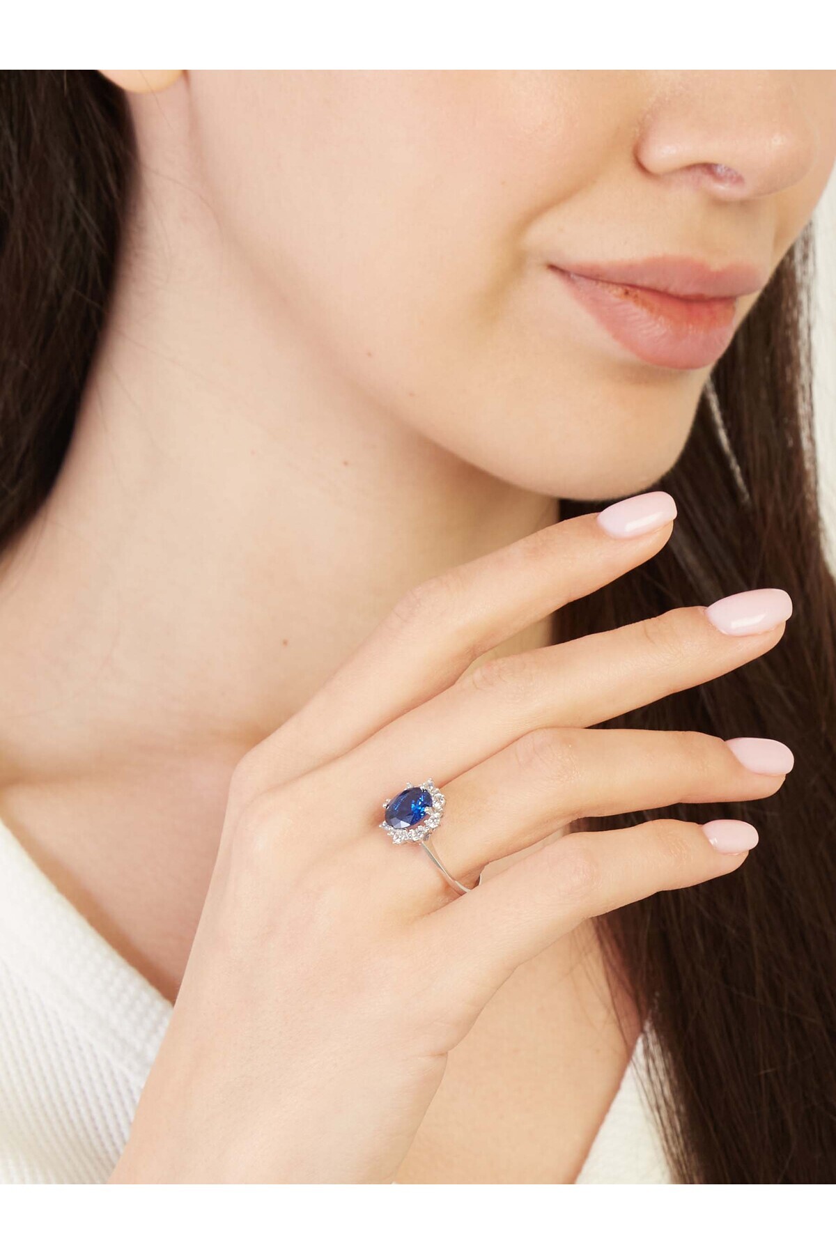 14 Ayar Altın Oval Safir Anturaj Yüzük, Prenses Diana Yüzüğü, Şık Mücevher Kutusuyla 4