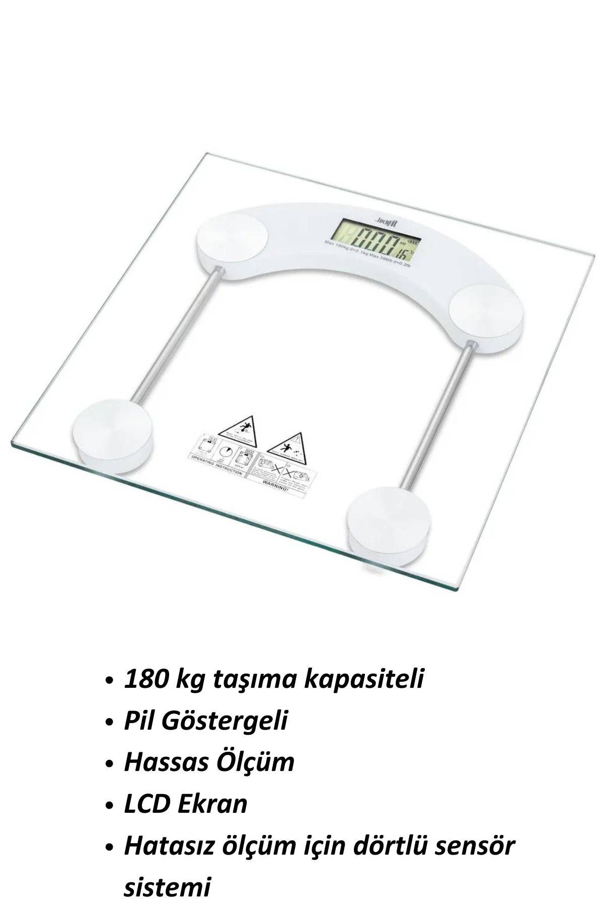 welcomein Dijital LCD Ekran Beyaz Cam Banyo Baskülü Tartı