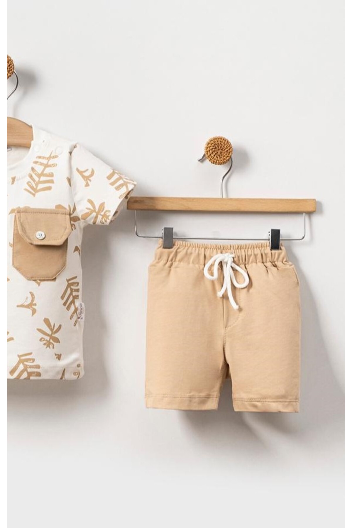 ZİMBOO ERKEK BEBEK AYLIK YAPRAK BASKILI ŞORTLU 2 Lİ TAKIM fotoğrafı 2 (önizleme)