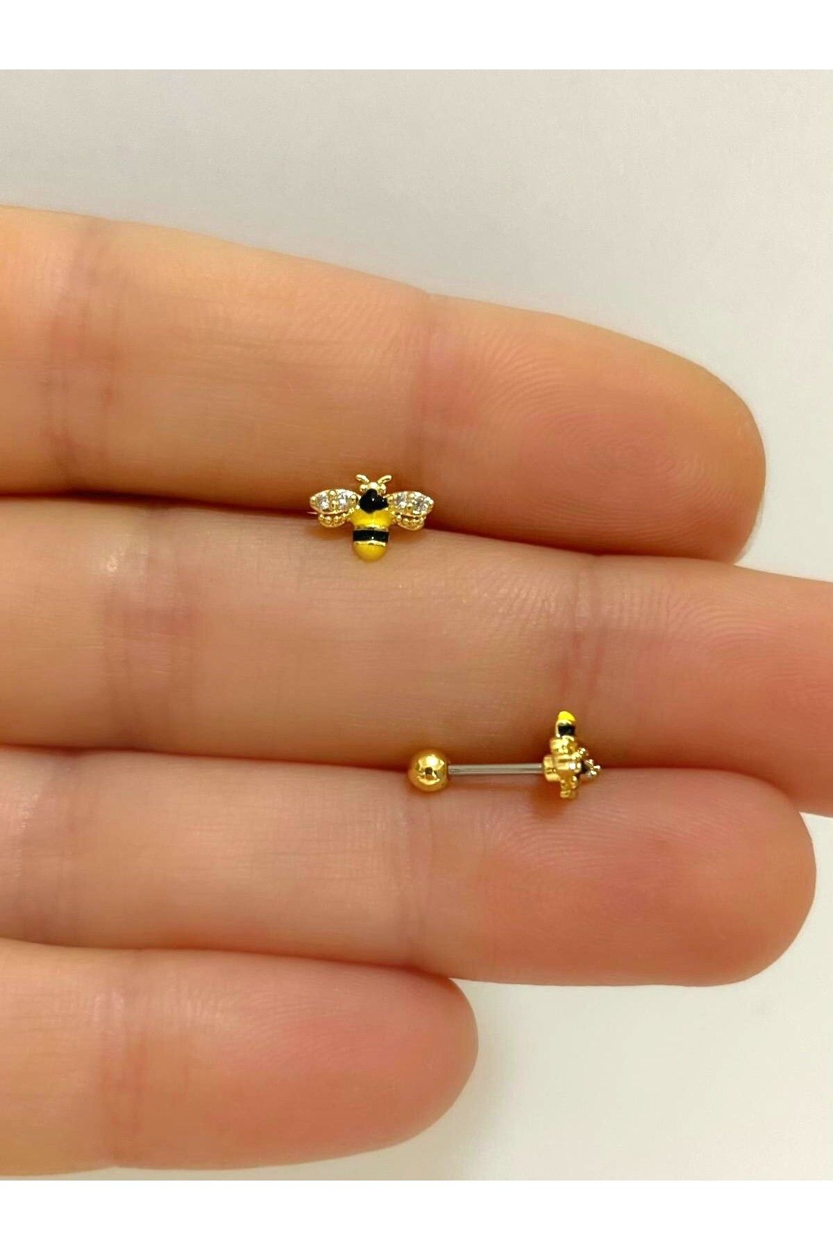 cerrahi çelik arı tragus helix kıkırdak kulak memesi uyumlu piercing küpe  (1 adet )