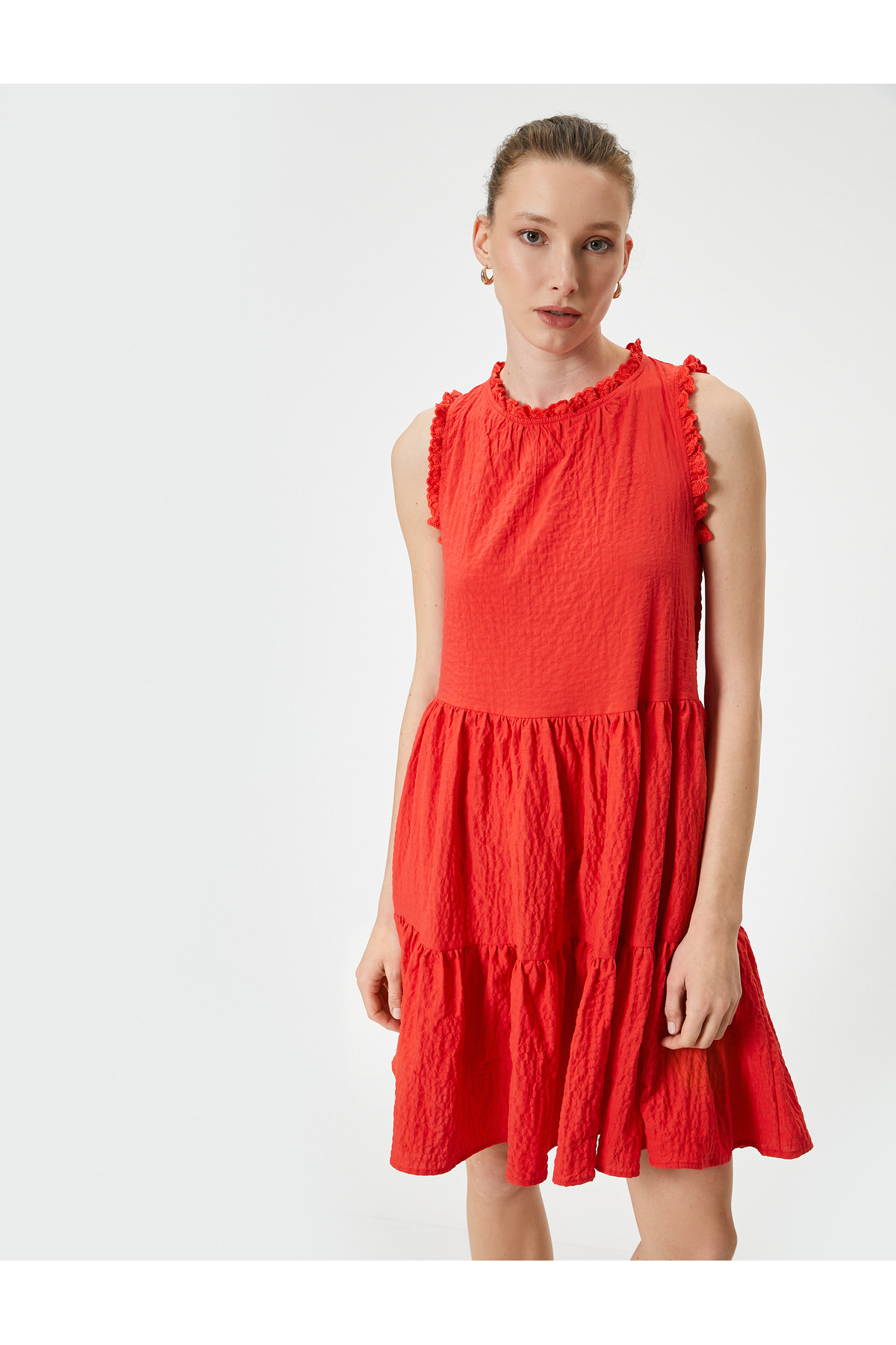 لباس مینی فلونس بافت دار بدون آستین یقه خدمه