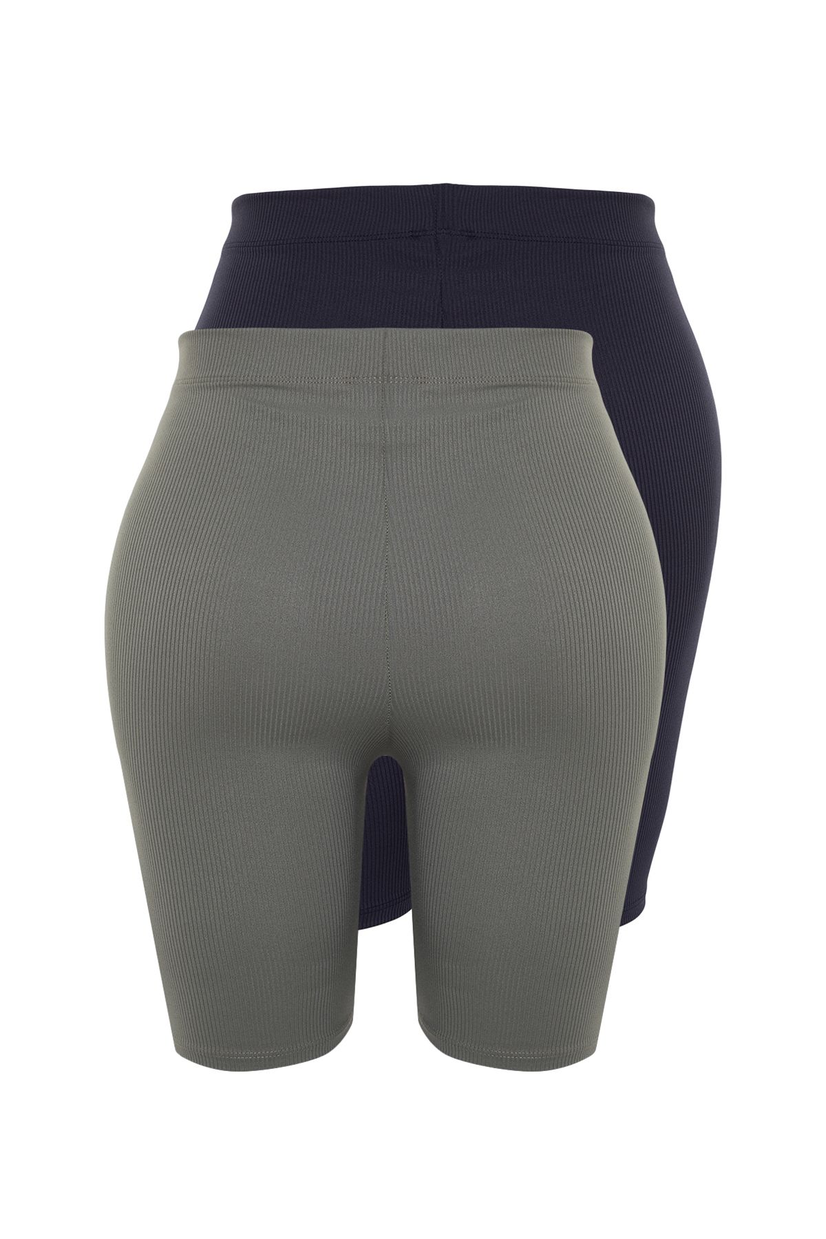 Trendyol Curve-Magas derekú motoros leggings - sötétkék/khaki, alacsony hosszúságú, bordás kötött, nagy méretű 2 csomag TBBSS24BV00000 8