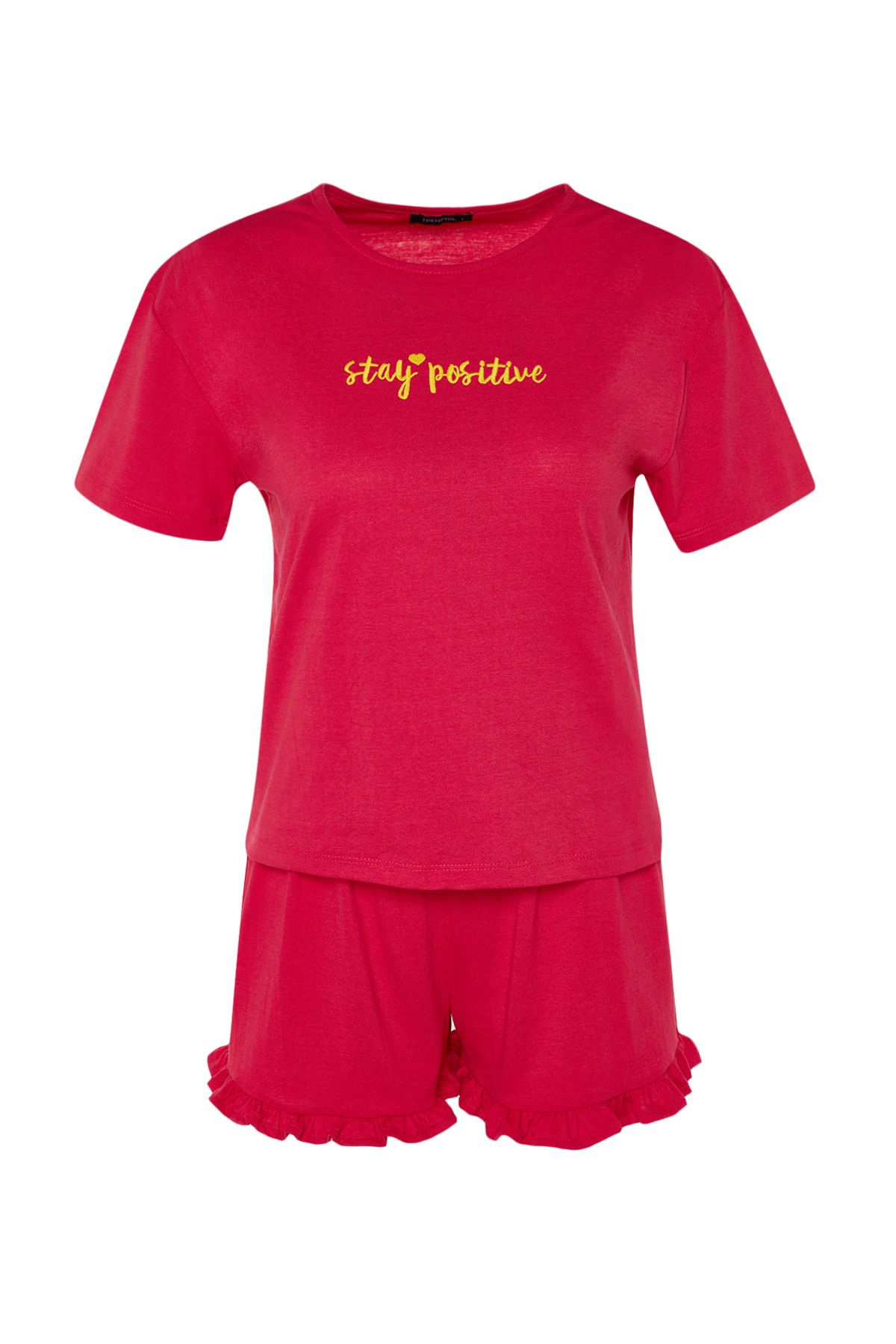 Trendyol Collection-Fuchsia Embroidered Embroidered 100% Cotton Knitted Pajama Set with Shorts - Thmss20Pt0165 17