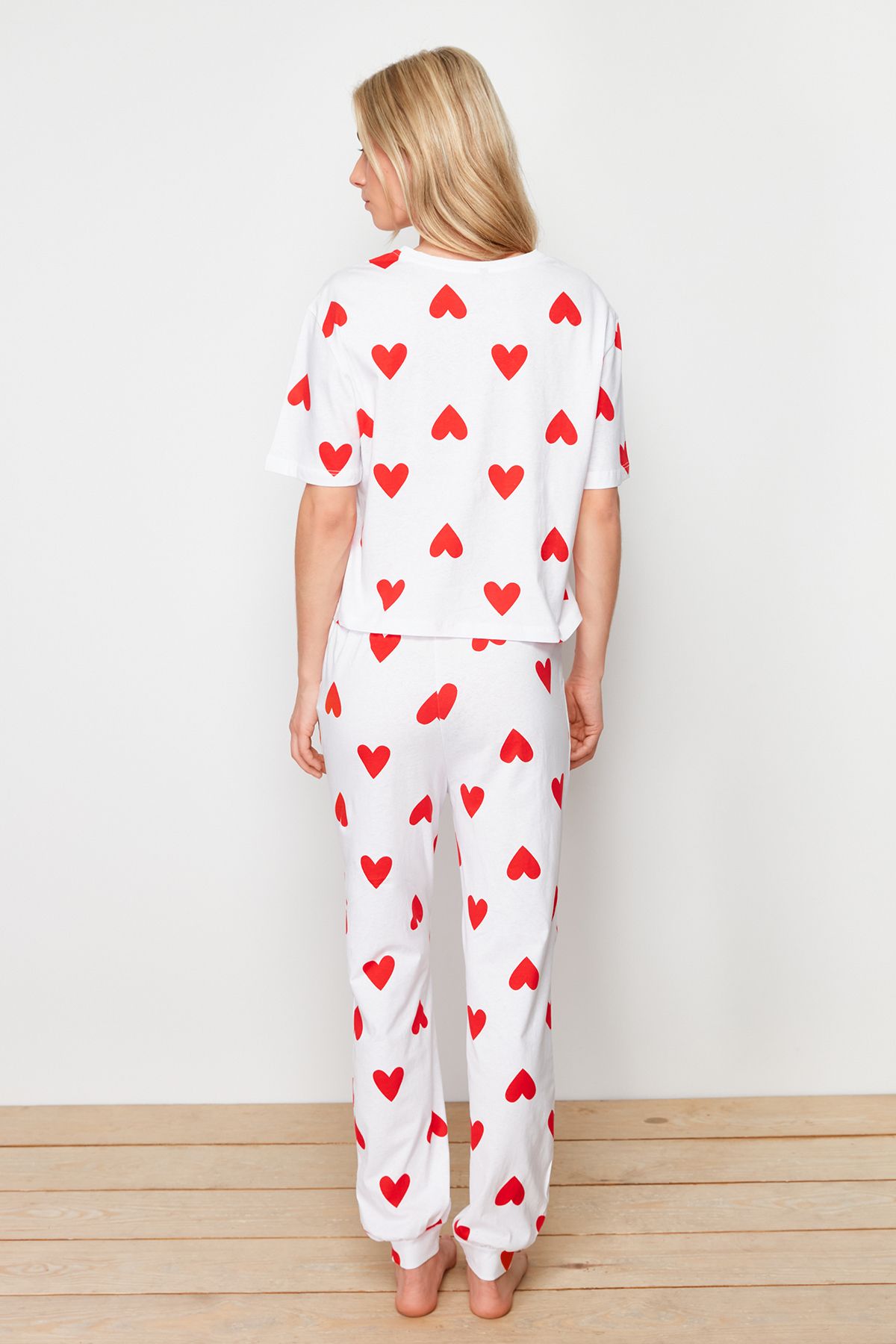 Trendyol Collection-Szív, fehér pamut pizsama szett - THMSS24PT00336 6