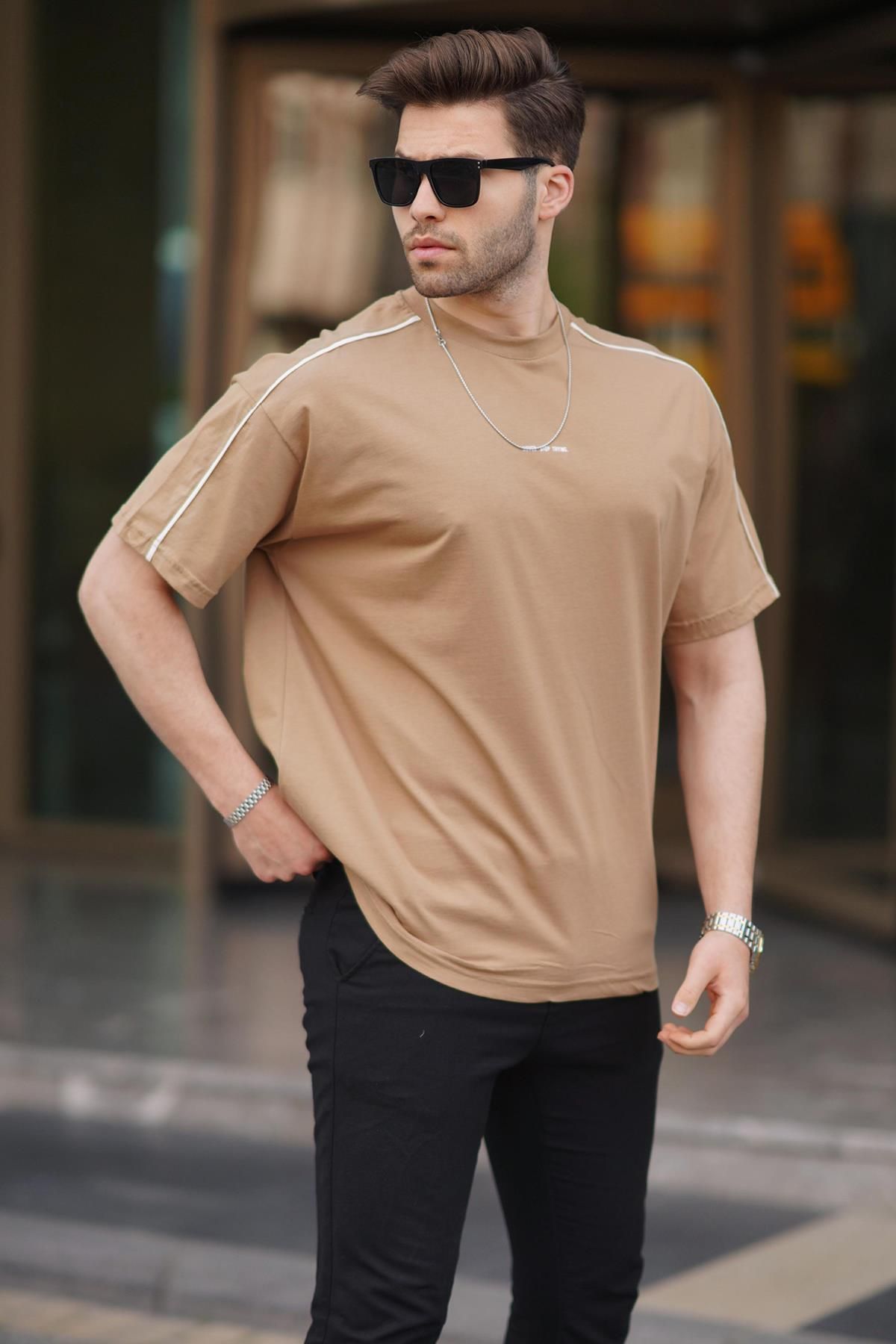 تی شرت یقه خدمه Camel Oversize 7009 Madmext