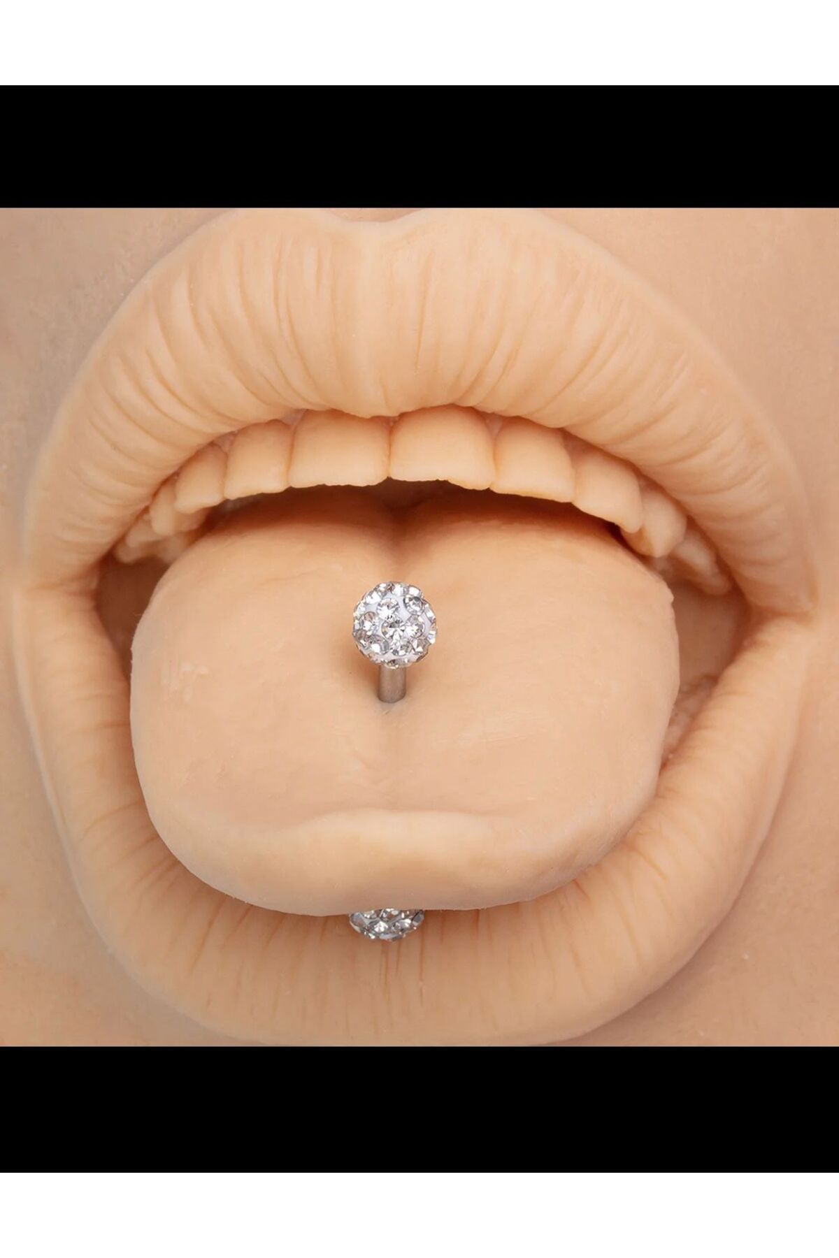 cerrahi çelik kristal taşlı dil piercingş