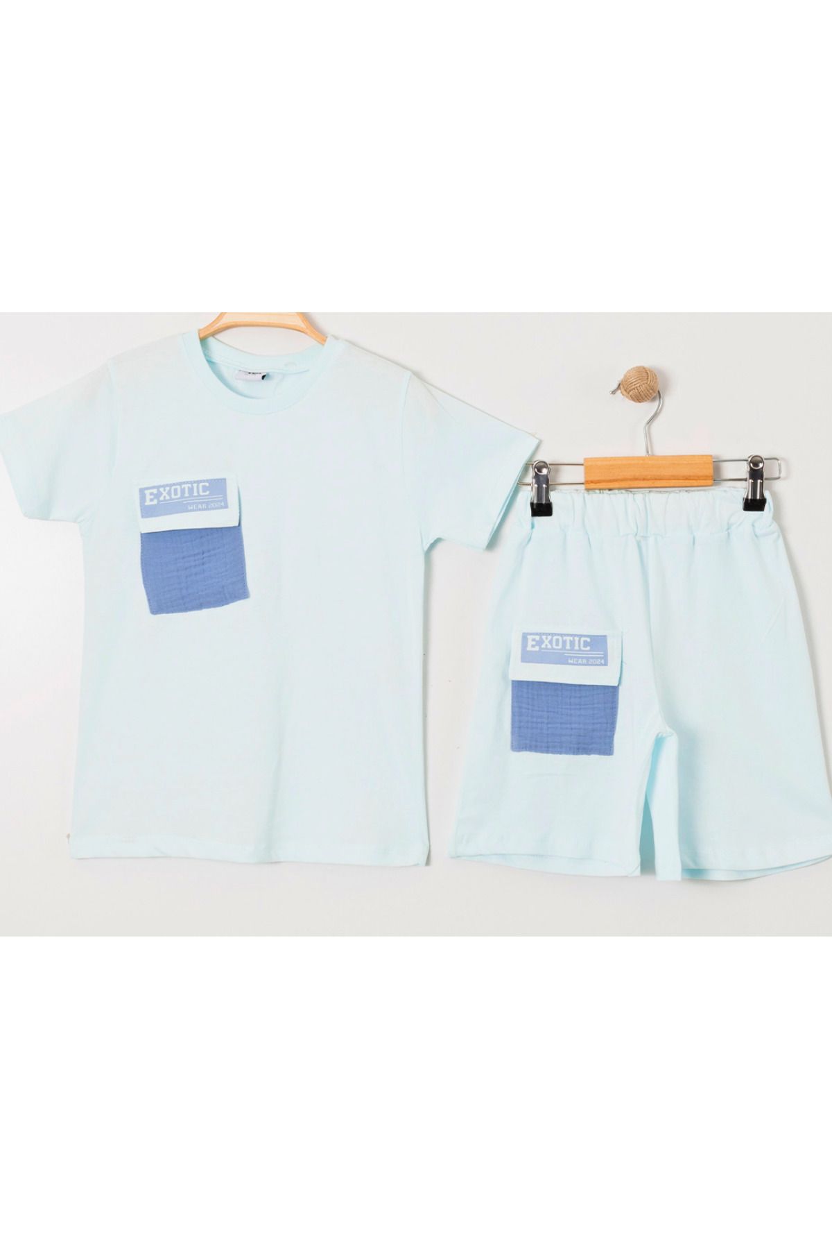 VOI-3-4-5-6 Years Boy Summer Under-Upper Set with Linen Pocket Detail 1
