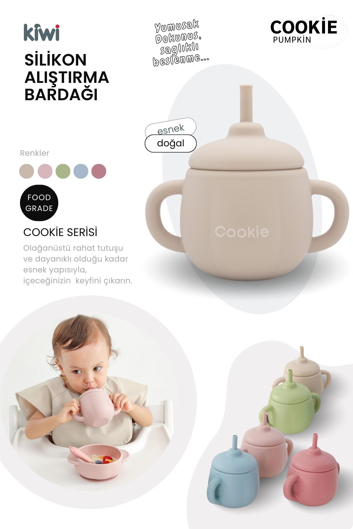 Kiwi Pumpkin 11 Parça Full Bebek Beslenme Seti, %100 Bpa Free, Doğal Silikon - Rose Pink fotoğrafı 3 (önizleme)