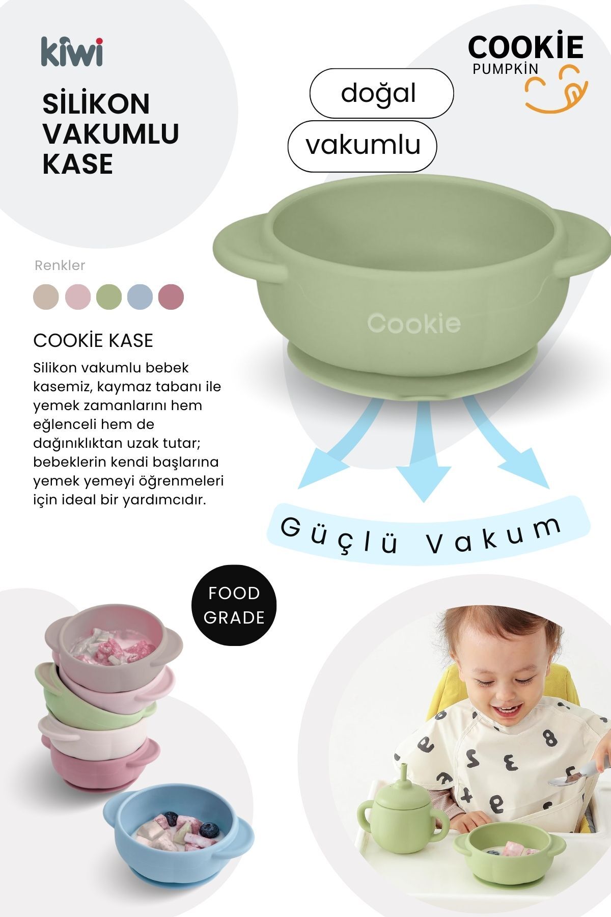 Kiwi Pumpkin 11 Parça Full Bebek Beslenme Seti, %100 Bpa Free, Doğal Silikon - Rose Pink fotoğrafı 4 (önizleme)